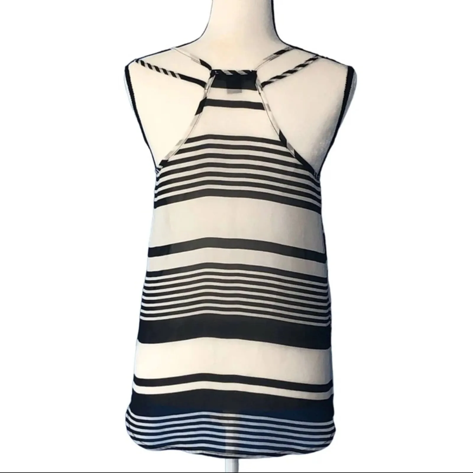 American Dream Sheer Black & White Striped Tank Top Size Small Double Strap - Image 3