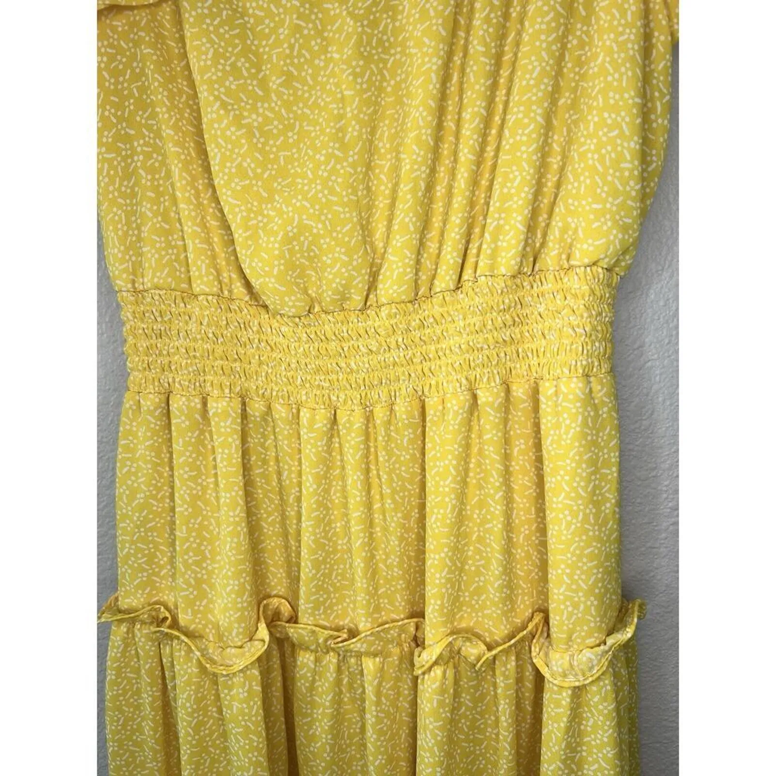 Jessica Simpson Yellow Ruffle Midi Dress Smocked Waist Tiered Feminine S - Image 6