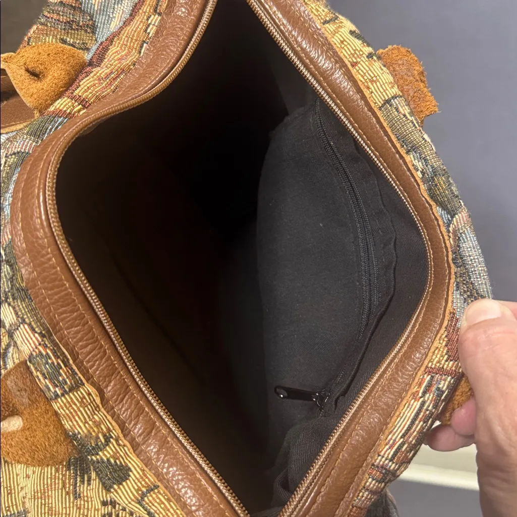 Unique Texas Themed Purse Handbag Tapestry Fabric Leather Handles and Trim Brown - Image 12