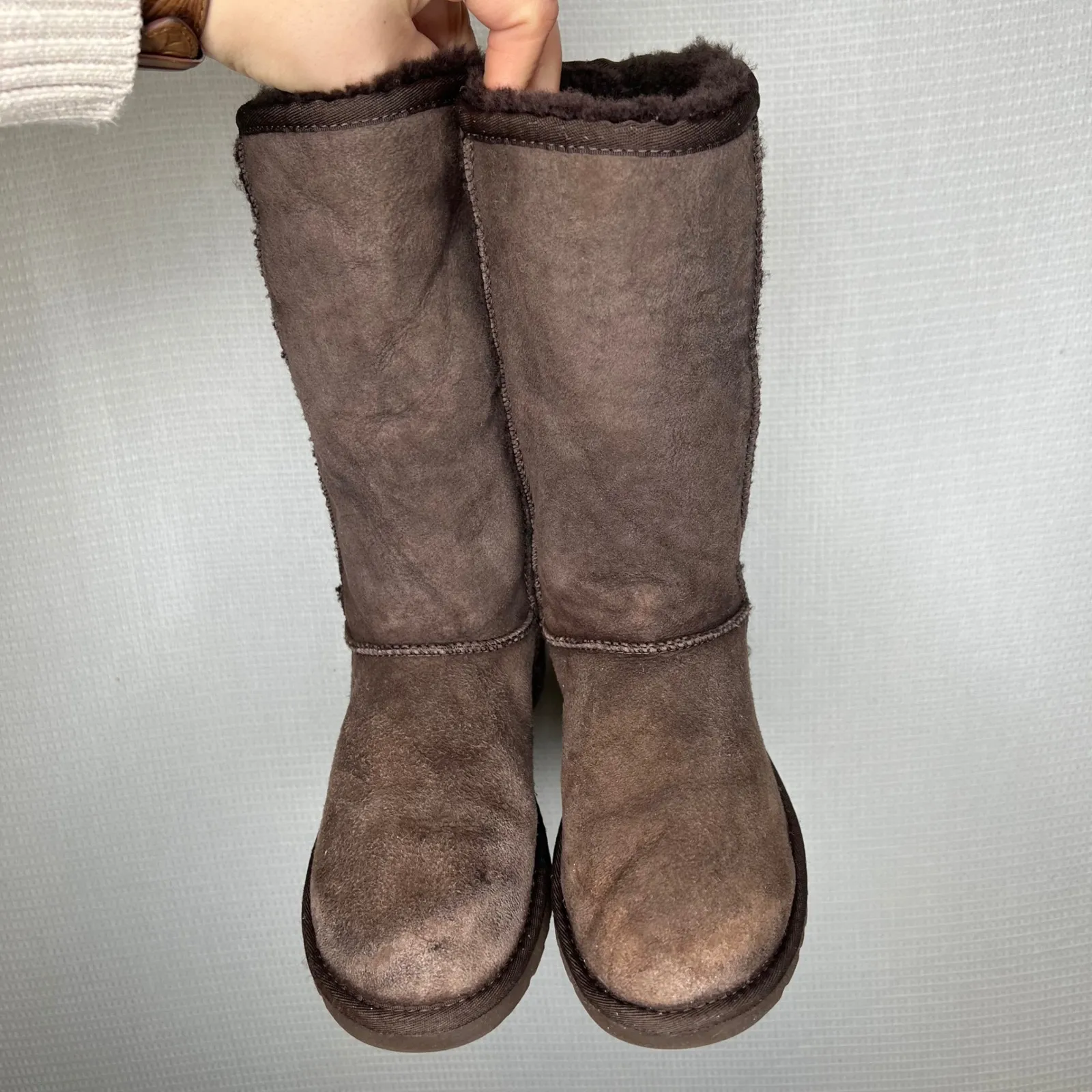 UGG Australia Tall Boots Brown Suede Sheepskin Lined Women Size 5 - Image 2
