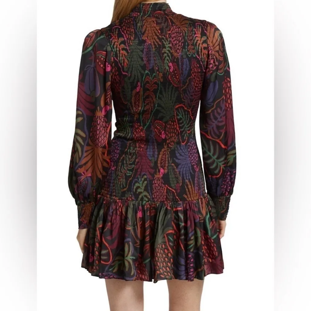 FARM Rio Frutis Dress Smocked Long Blouson Sleeve Drop Waist Multi Color Size XS - Image 4