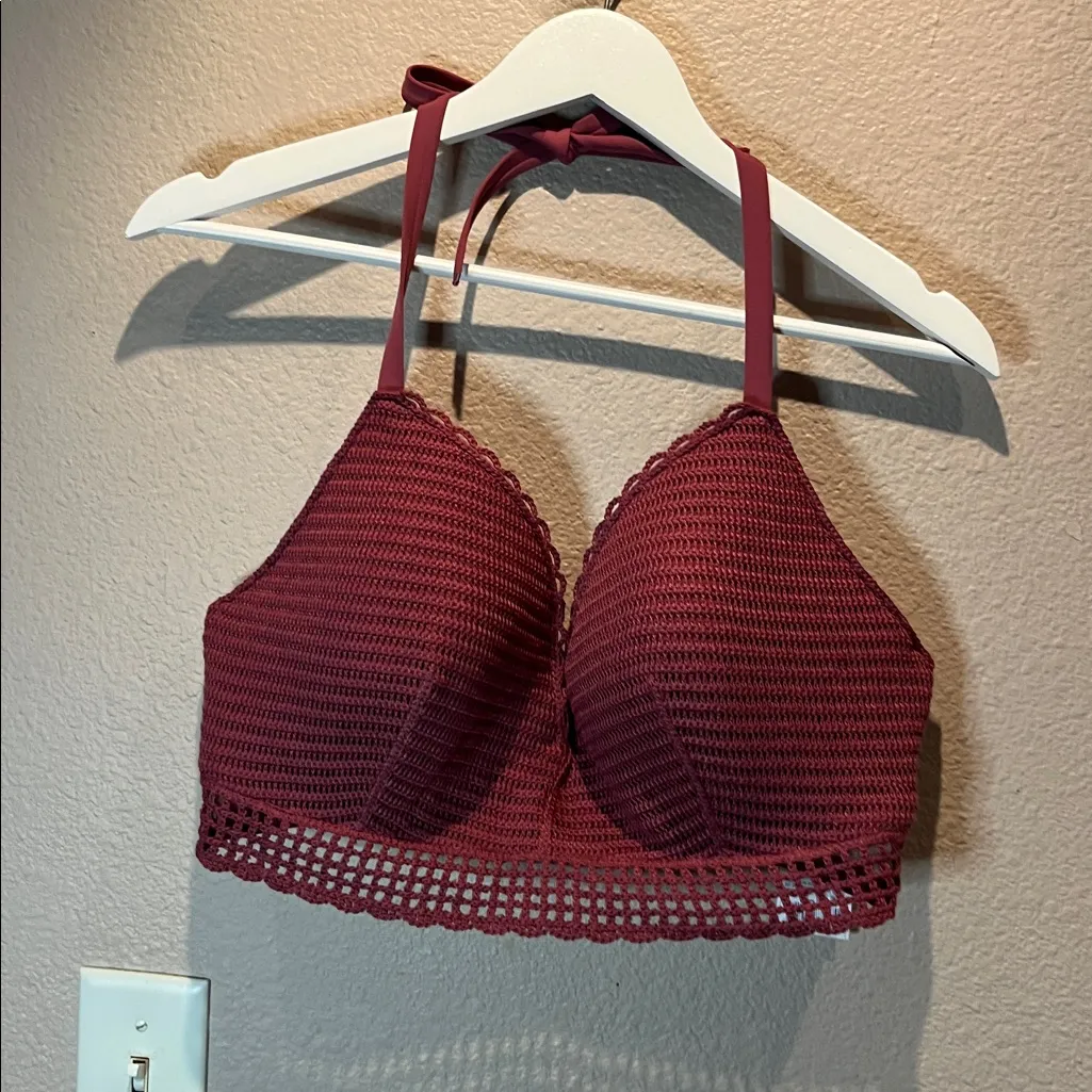 New Shade & Shore Women’s Crochet Bikini Top Size 38DD Mauve Halter Style NWT - Image 4