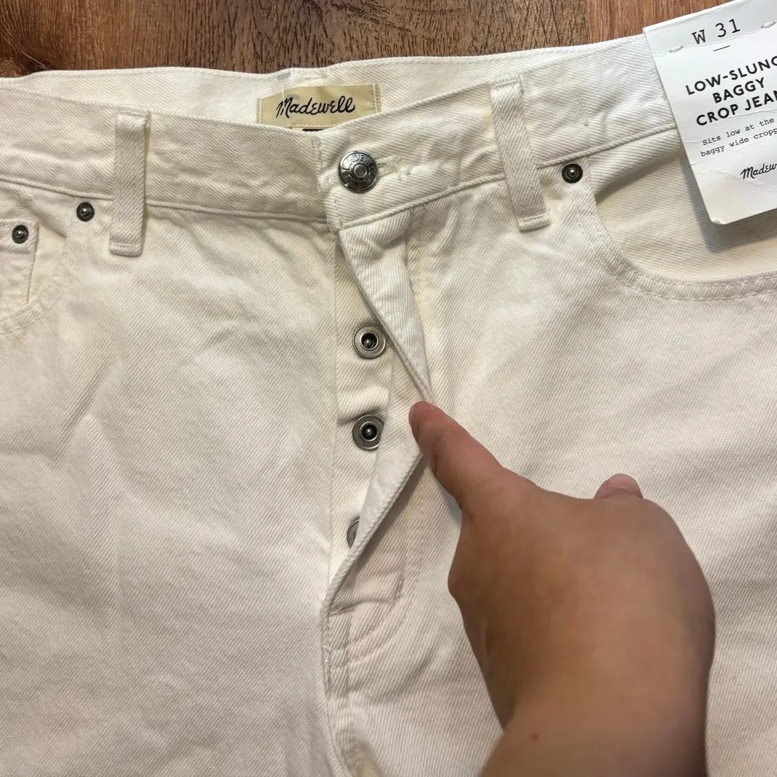 NWT Madewell Low-Slung Baggy Crop In Pure White Size 31 - Image 5