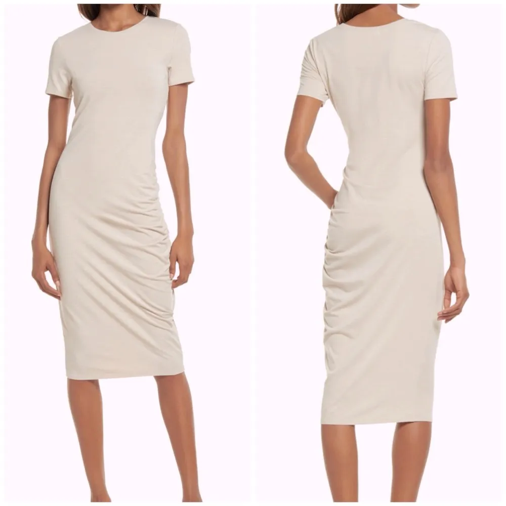 Treasure & Bond Women's Beige Oatmeal Ruched Side T-Shirt Midi Dress Size M - Image 11