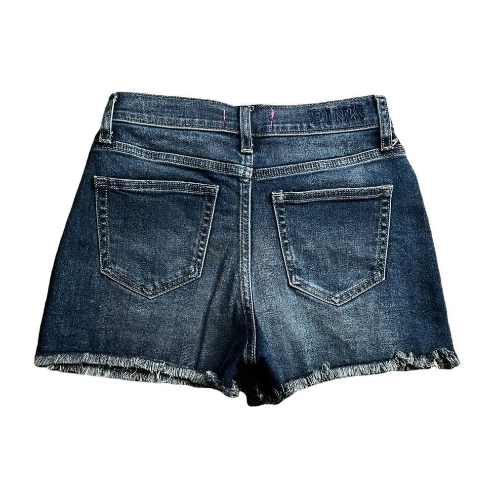 New Victoria’s Secret PINK High Waisted Rise Cutoff Denim Jean Shorts Sz 2 - Image 3