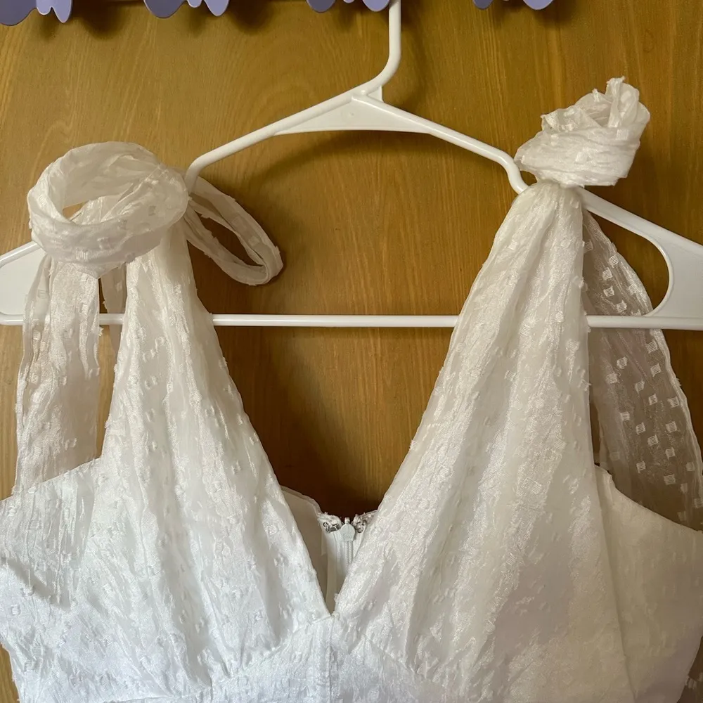 LuLus White Tie Strap Dot Bustier Midi Dress - Image 3