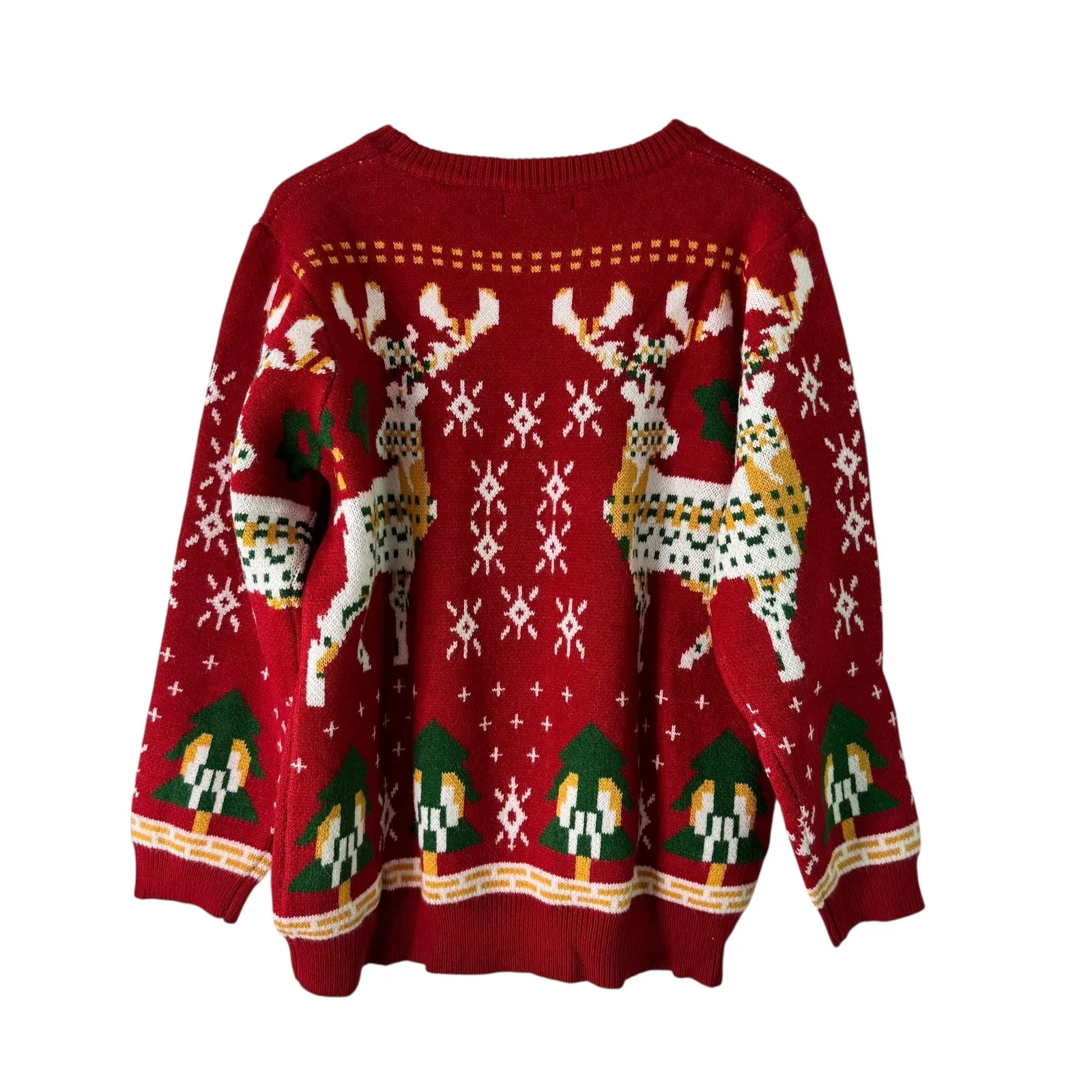 Agnes Orinda‎ Christmas Sweater Reindeer Trees Holiday Knit Red 2X Size XXL - Image 6