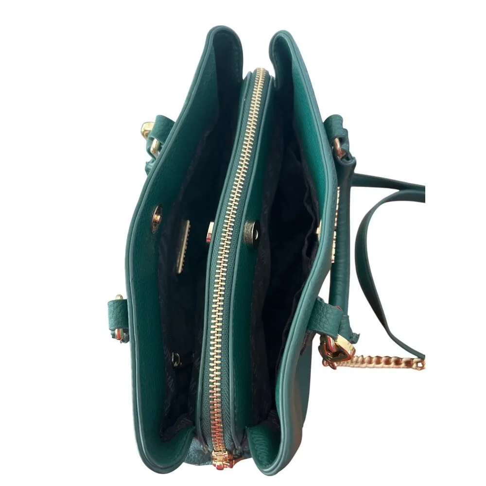 Steve Madden Green Satchel Purse Crossbody Bag Gold Chain Strap Handles - Image 5