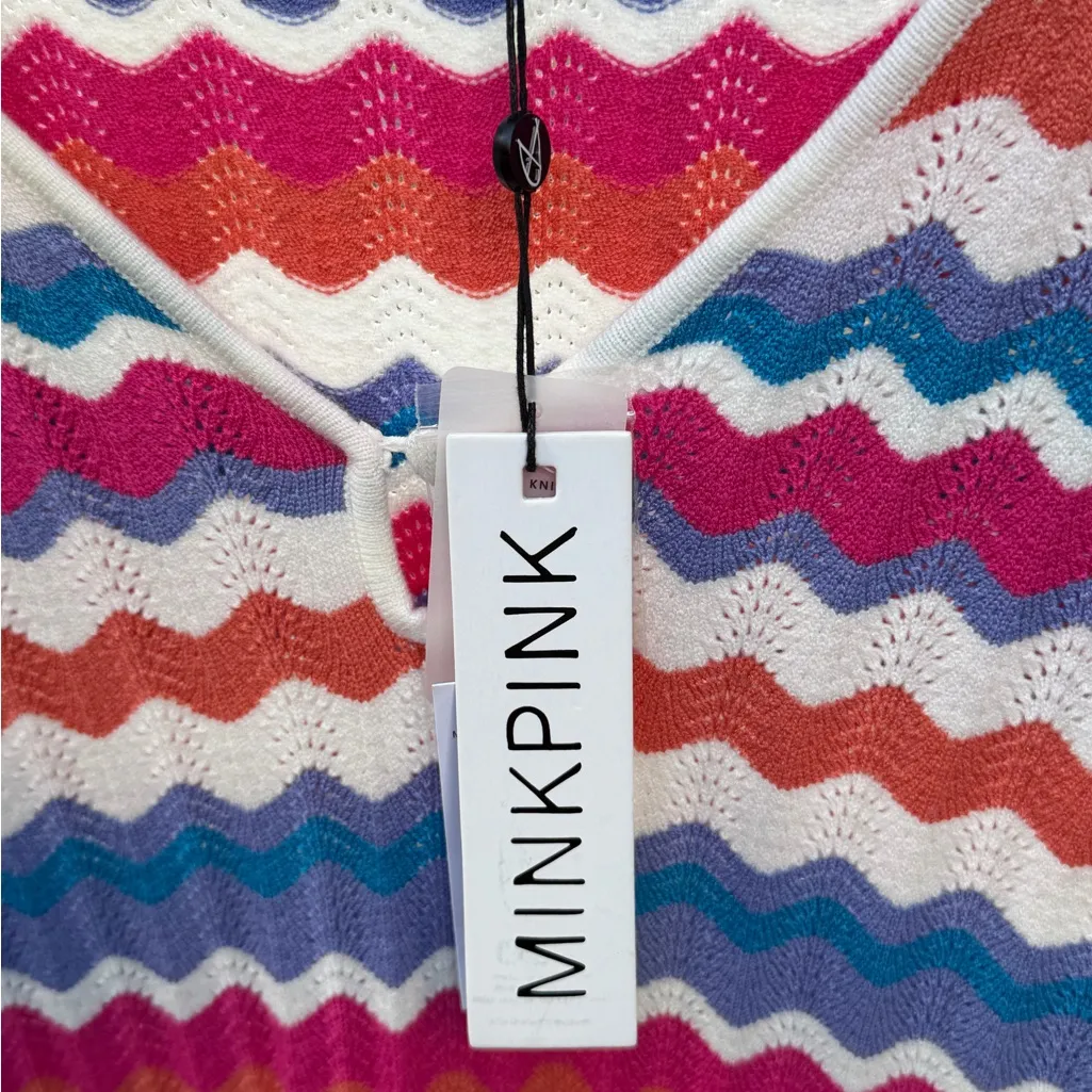 MINKPINK  Wilma Chevron Knit Dress Colorful Long Sleeved V-NECK Size Medium NWT - Image 10