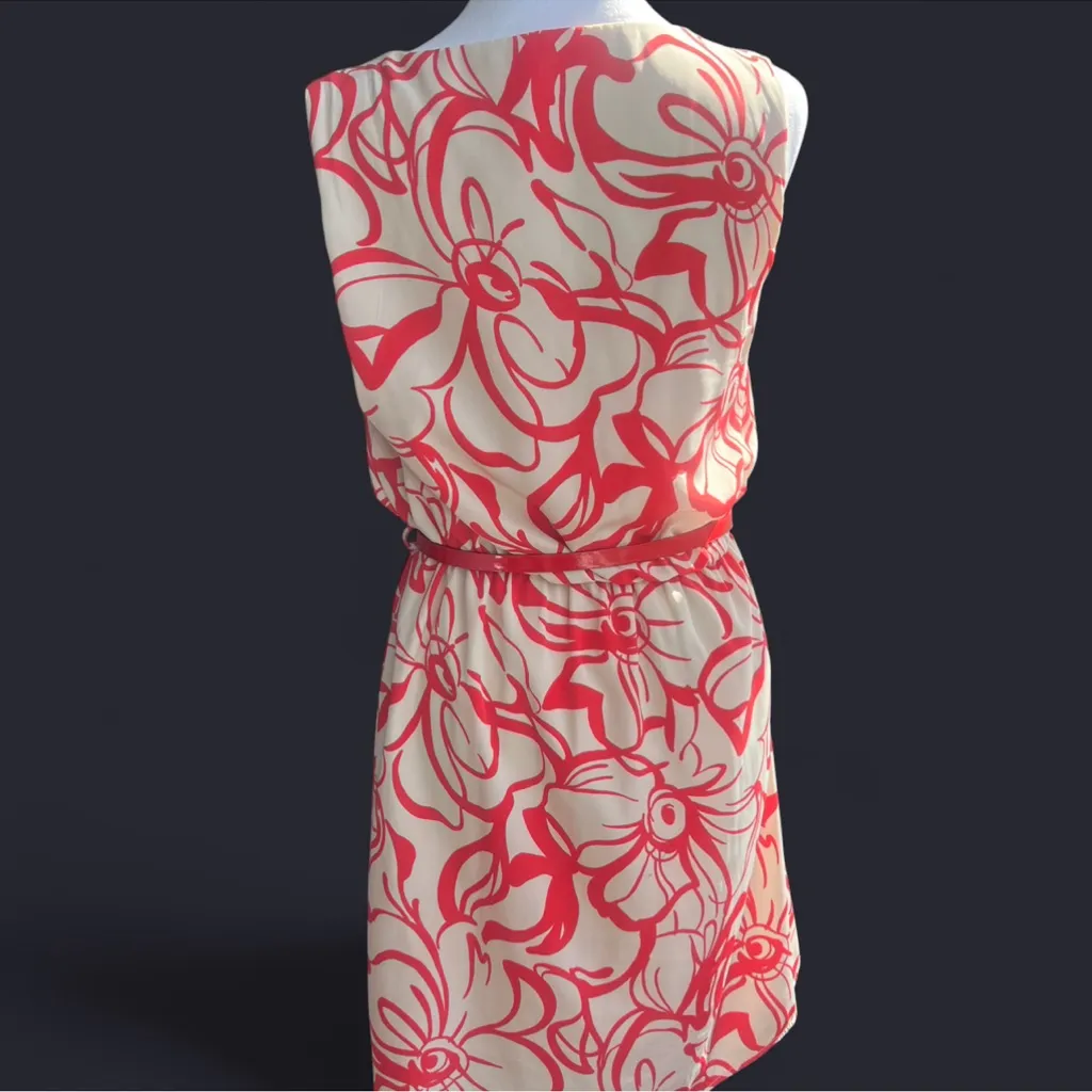Floral‎ Swirl Poema sleeveless Coral Red dress with belt made in the USA size S - Image 2
