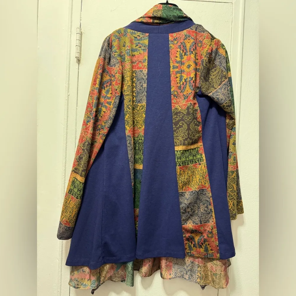 Soft Surroundings Izmir Topper Scarf Gold Blue Mixed Print Cardigan Boho - Image 8