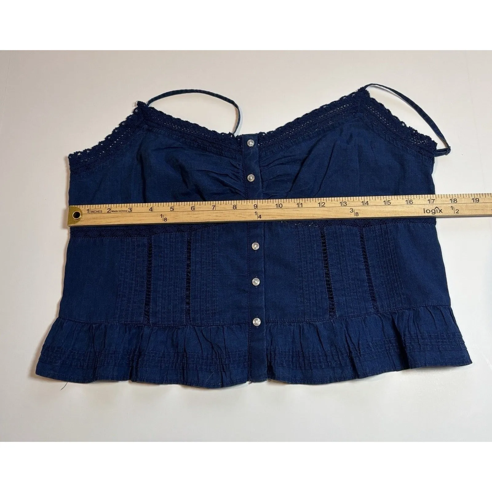 American Eagle Outfitters Blue Babydoll Y2K Peplum Cami Crop Top Smocked L - Image 4