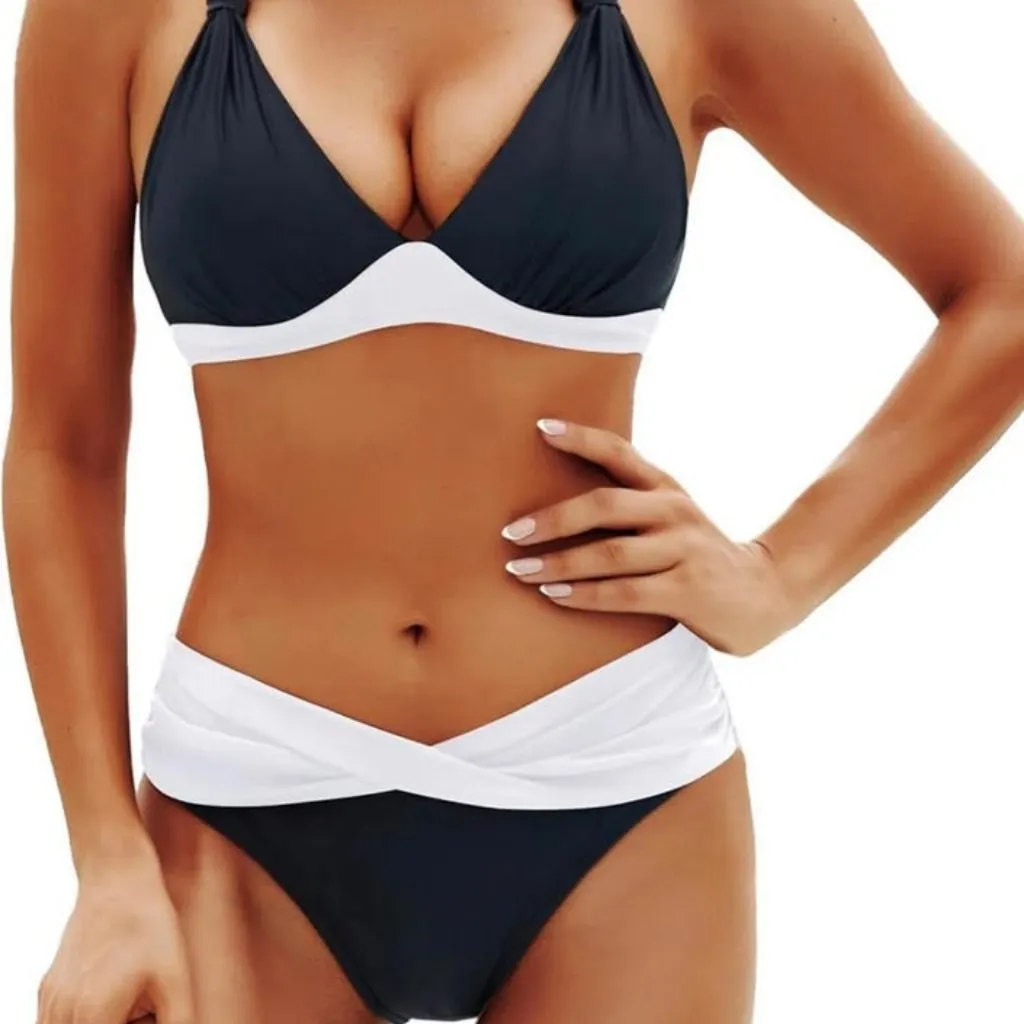 NWT Yonique Women Two Piece Bathing Suit Push Up Bikini Set Halter Swimsuit XL Black - Image 4
