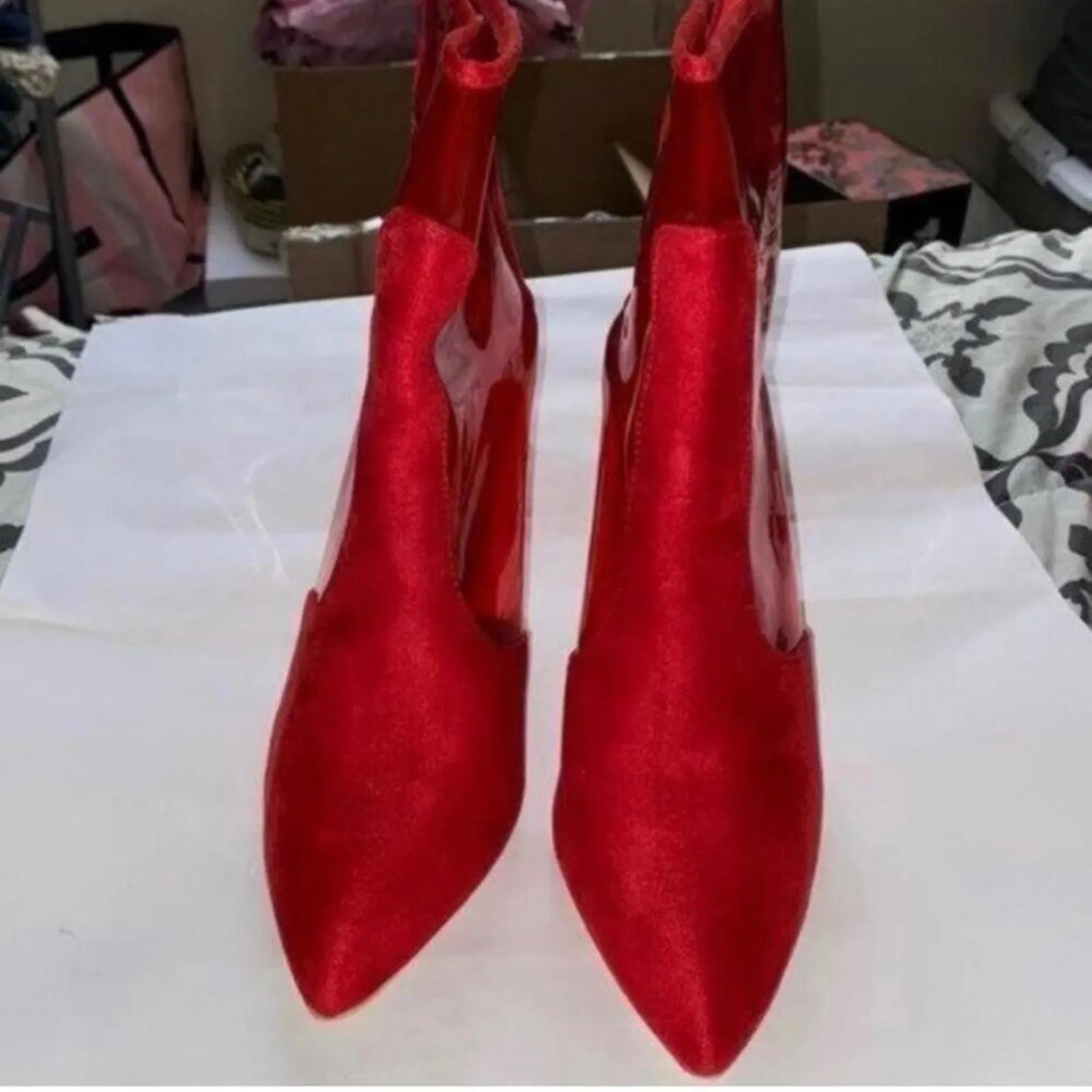 Red ankle vinyl PVC Clear and Suede Stiletto heel boots brat clubbing Size 8.5 - Image 2