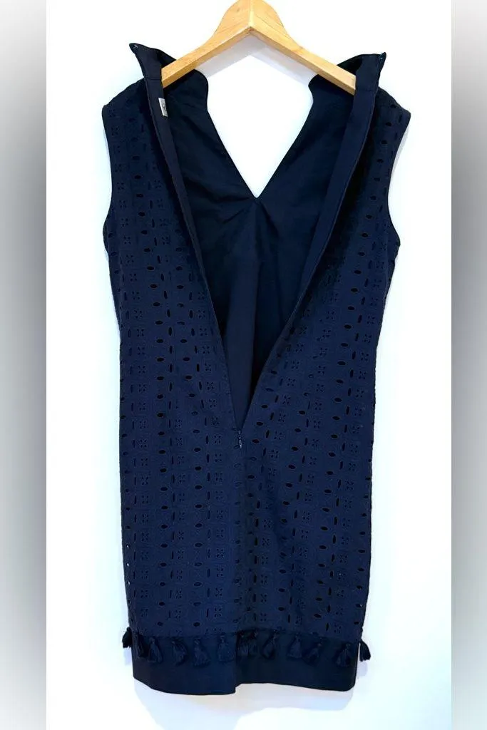 Eliza J V Neck Sleeveless Mandarin Collar Lace Shift Dress Navy Blue Size 4 - Image 5