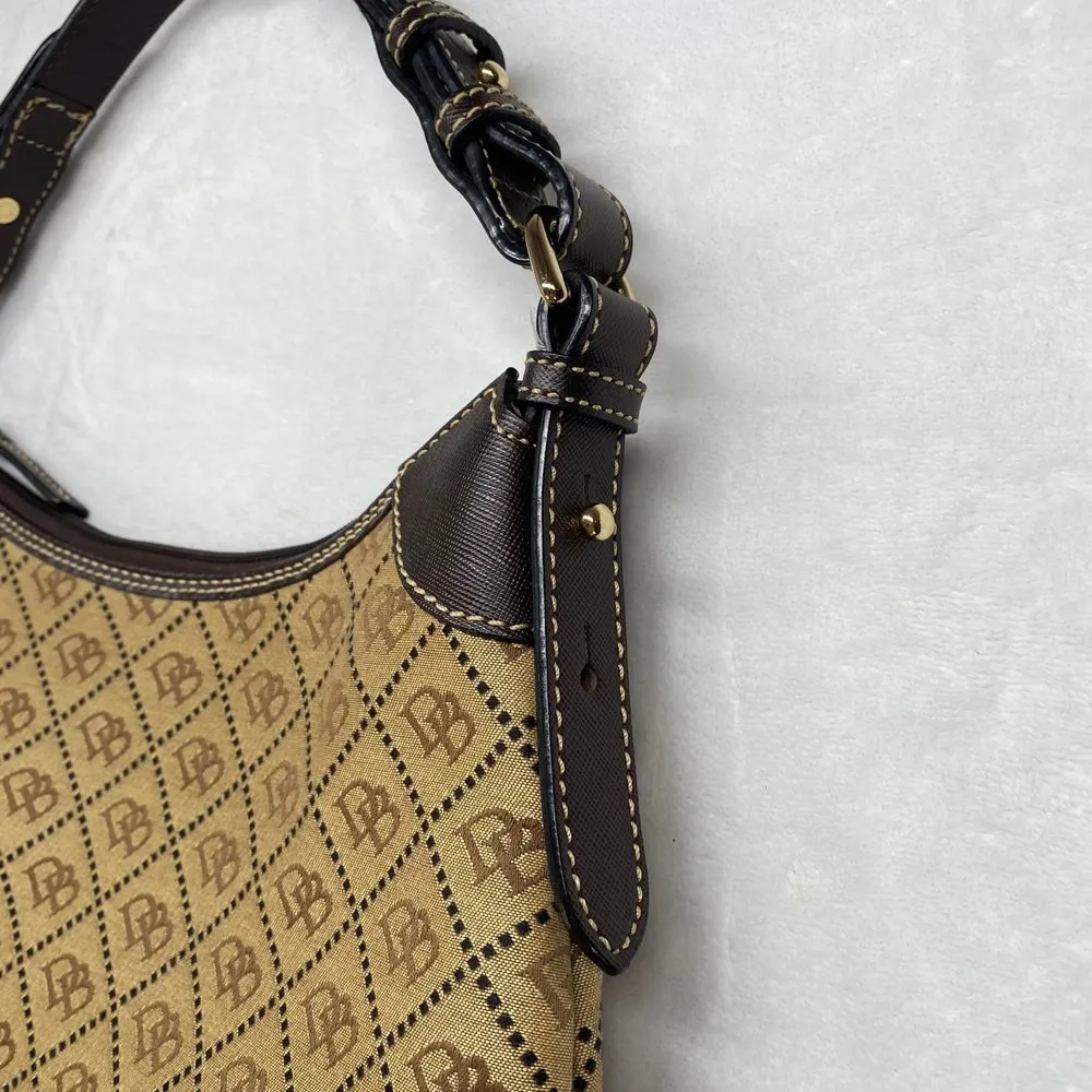 Dooney‎ & Bourke Signature Canvas Hobo Bag Brown Leather Trim Handbag - Image 3