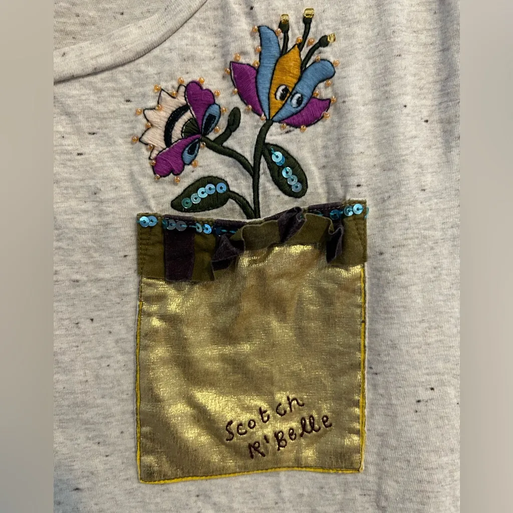Scotch and Soda size child’s 14 t shirt with embroidery & sequins. Back 2 school - Image 2