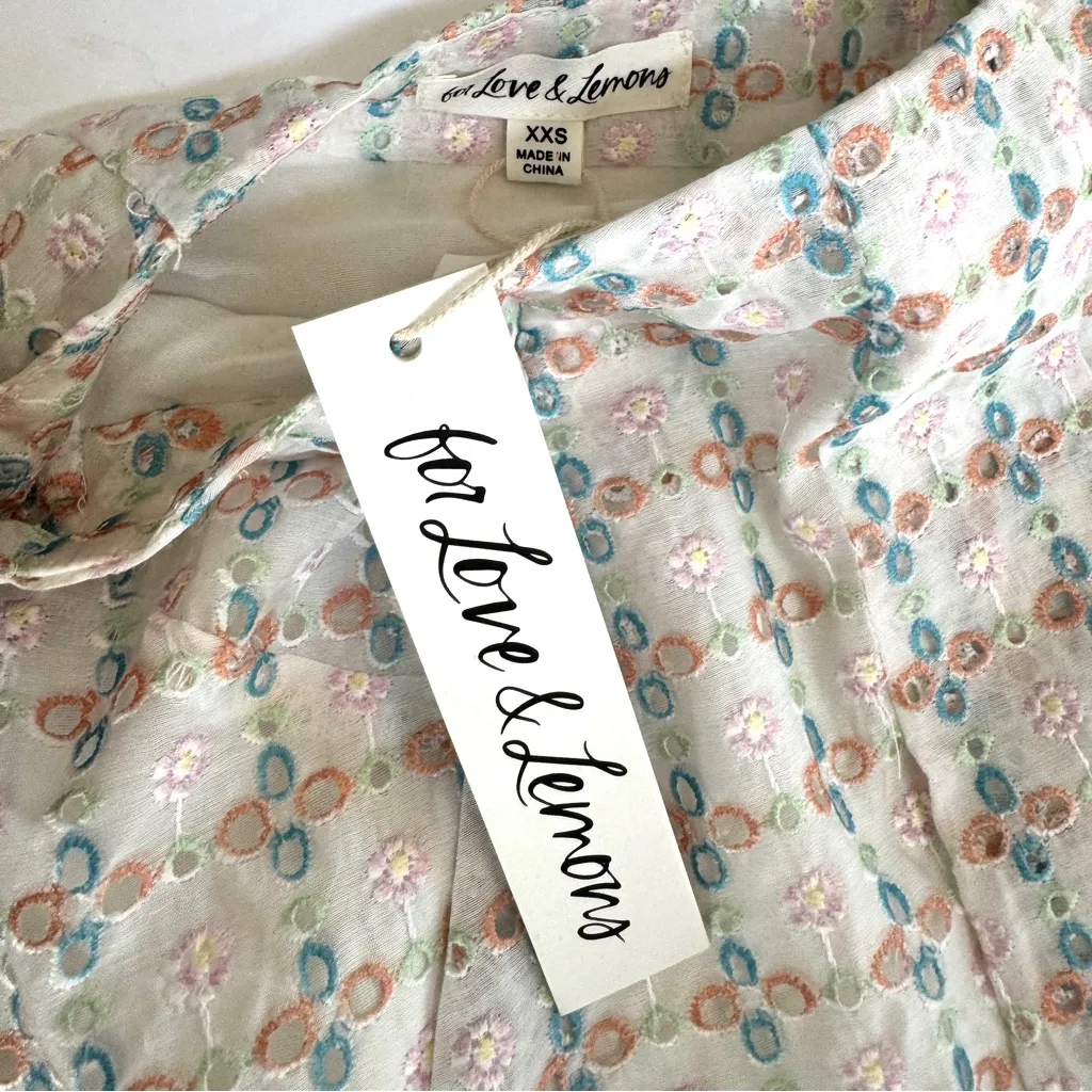 NWT For Love & Lemons Denise Eyelet Puff Sleeve Crop Top & Mini Skirt Set sz XXS - Image 10