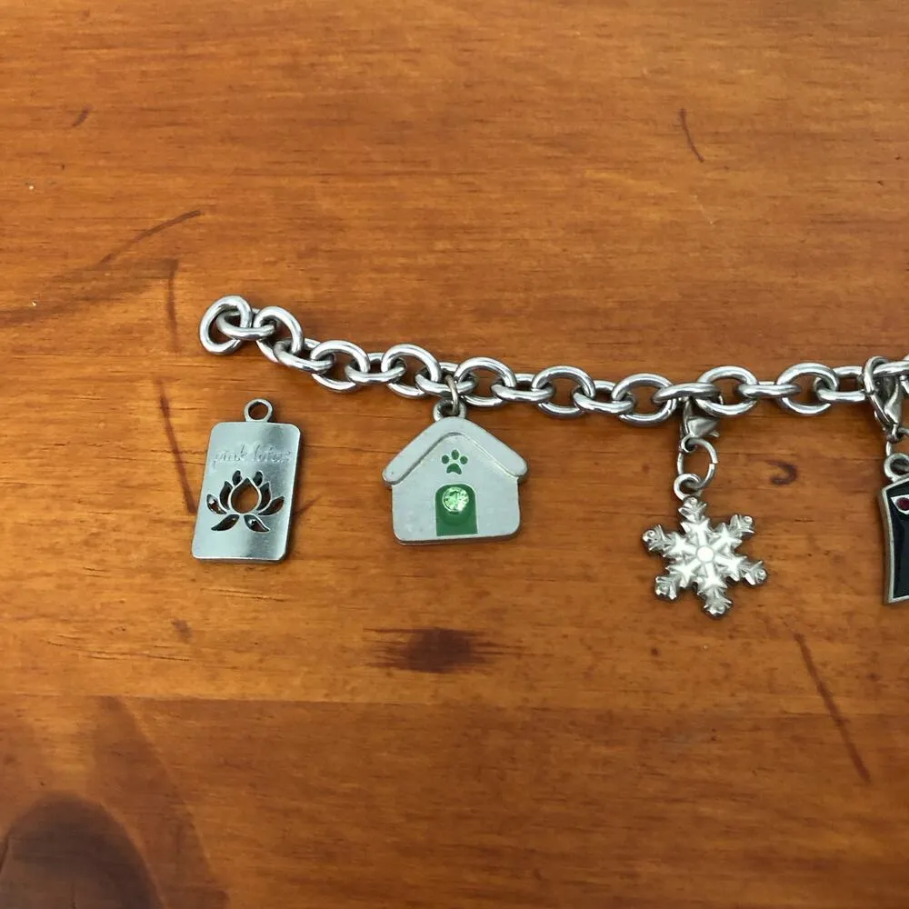 Charm Bracelet Silver Plated Jeans, Doghouse, Star Champagne Flute Symbol Charms - Image 5