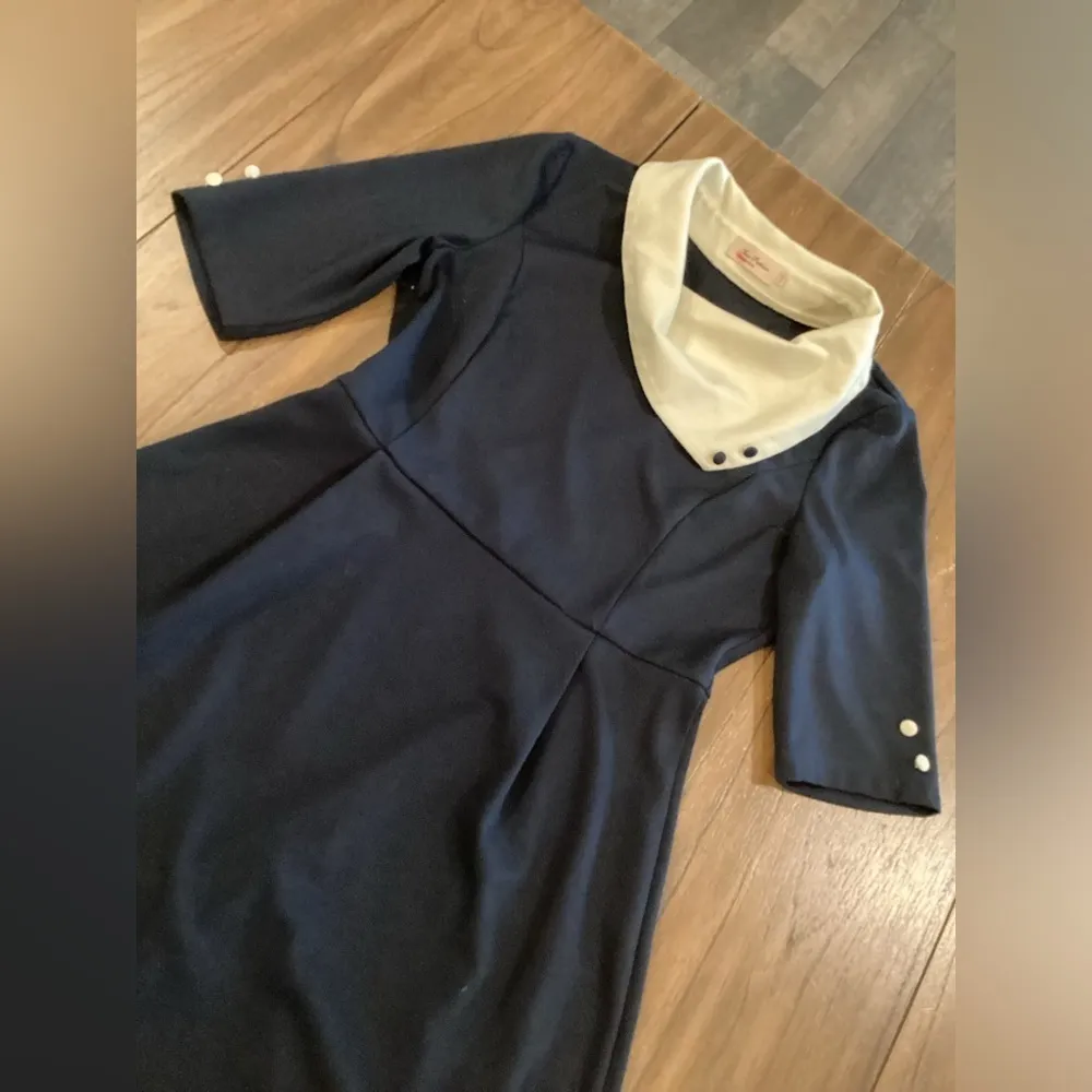 Miss Patina London Parisian Port Peter Pan Collar Navy Mini Dress S/ M Blue Size M - Image 5