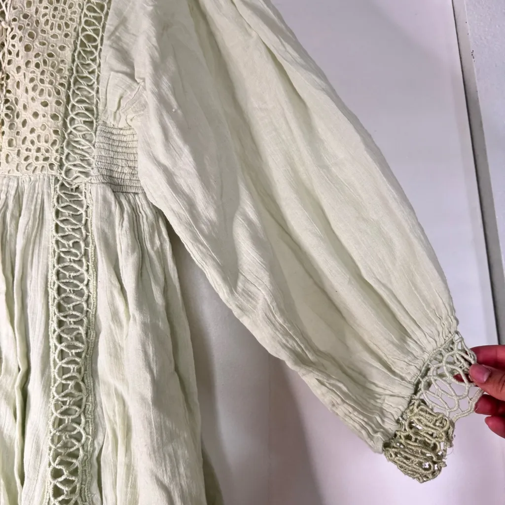 Free People One Karma Lace Mini Dress Light Green Cotton Gauze - Image 5