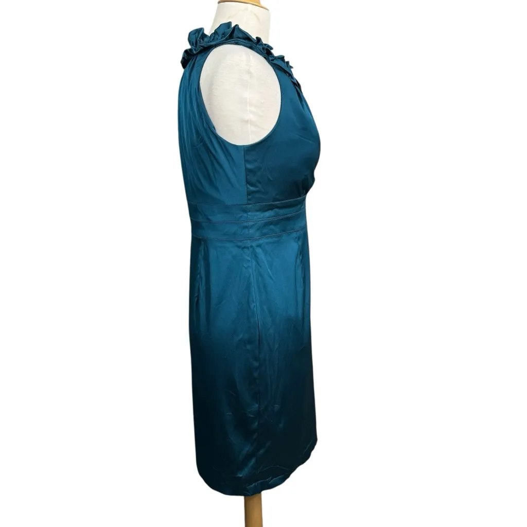 Donna Ricco New York Teal Sleeveless Ruffle Neck Sheath Dress 8P - Image 4