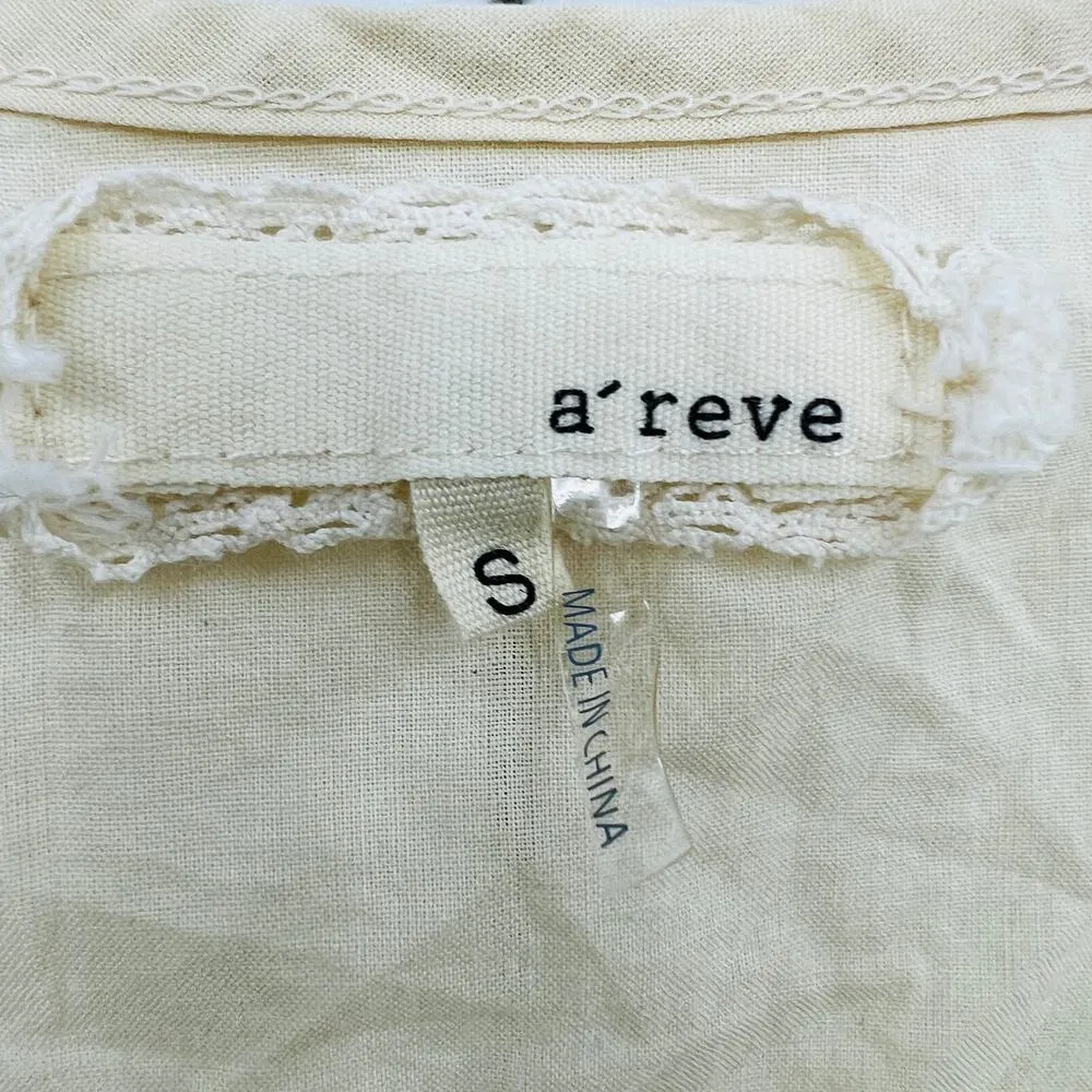 A'Reve Cream Eyelet Boho Floral Top Blouse sleeveless peplum SMALL - Image 7