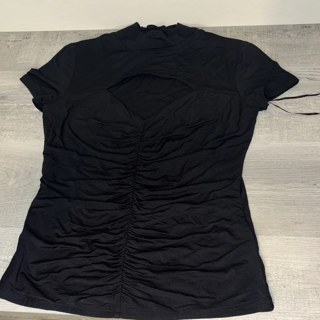 Guess  Black Ruched Cut Out Blouse - Image 7
