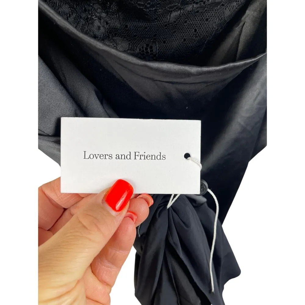 Lovers + Friends Black Satin Laced Neckline Open Back Draped Bodysuit Size Large - Image 10