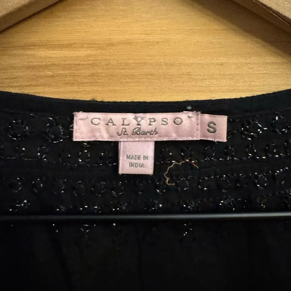 Calypso St Barth Size Small 3/4 Sleeve Tie Front Metallic Blouse - Image 10