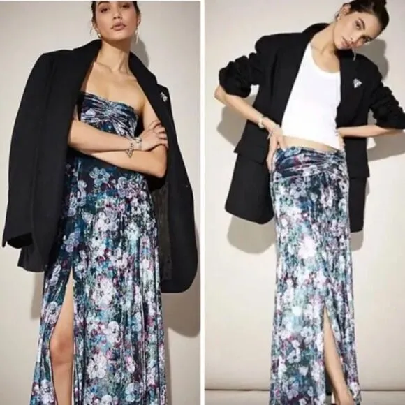 NEW Free People dress‎ Carpe Diem Convertible Maxi Skirt Floral Velvet Dress, XS - Image 2