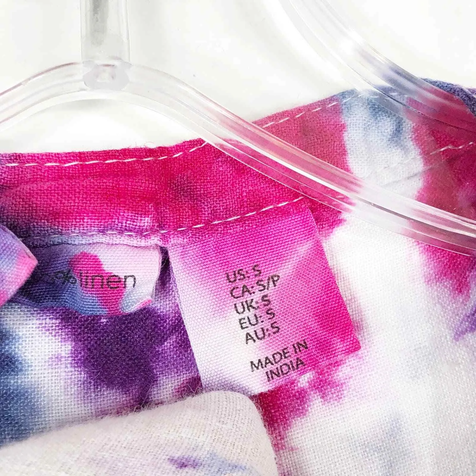 Joie Small Top Handmade Tie Dye Passion Fruit Pink Purple White Linen‎ 1531 - Image 12