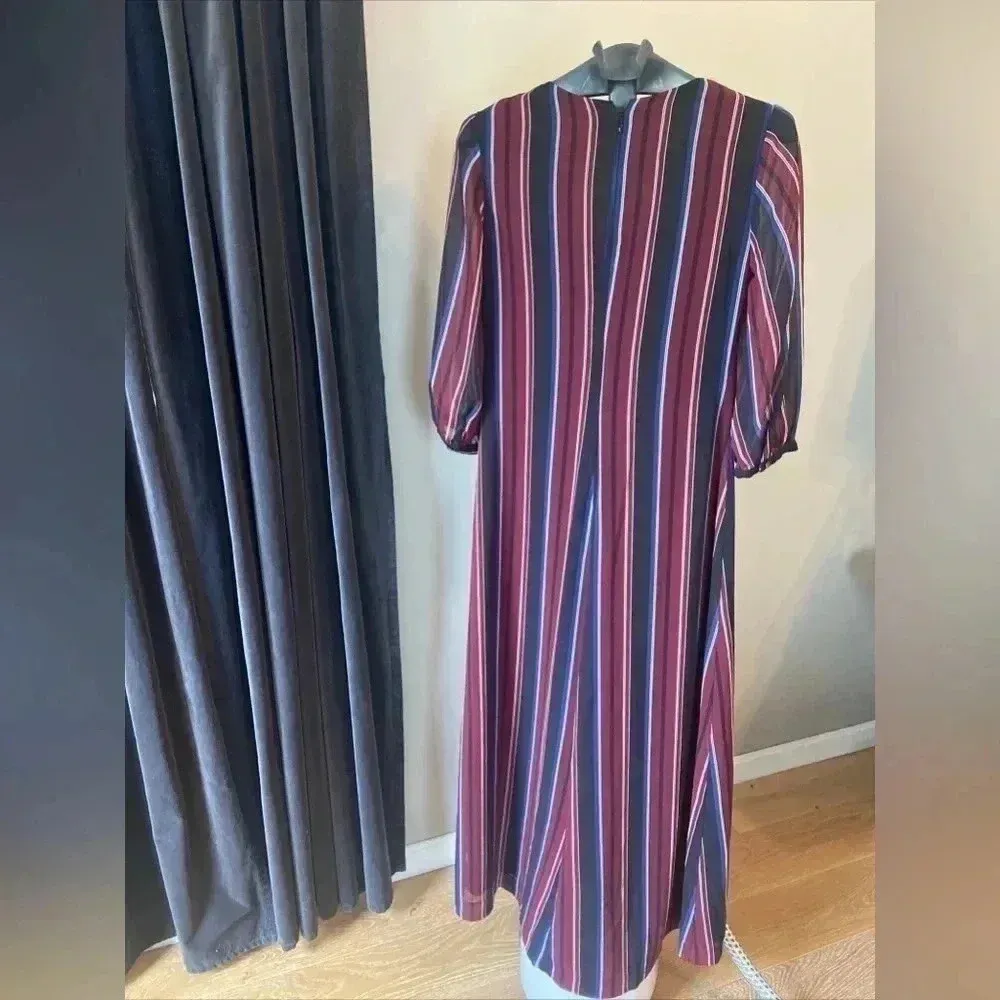 Madewell Wrap-Around Maxi Dress‎ in Stockdale Stripe Maroon Navy Size 00 ($178) - Image 5