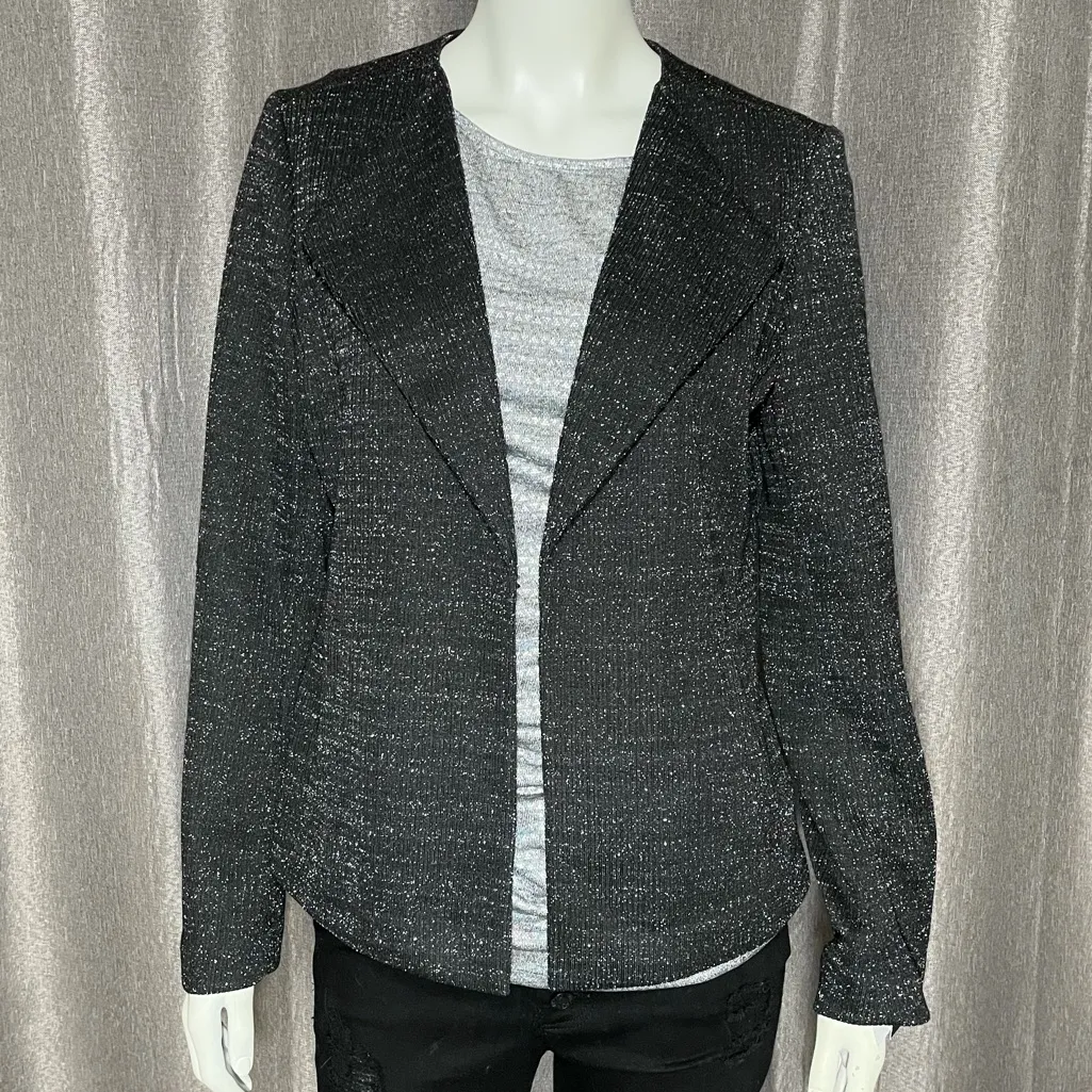 Nine West New Black Metallic Blazer Jacket Women’s Medium Open Front Shimmer - Image 2