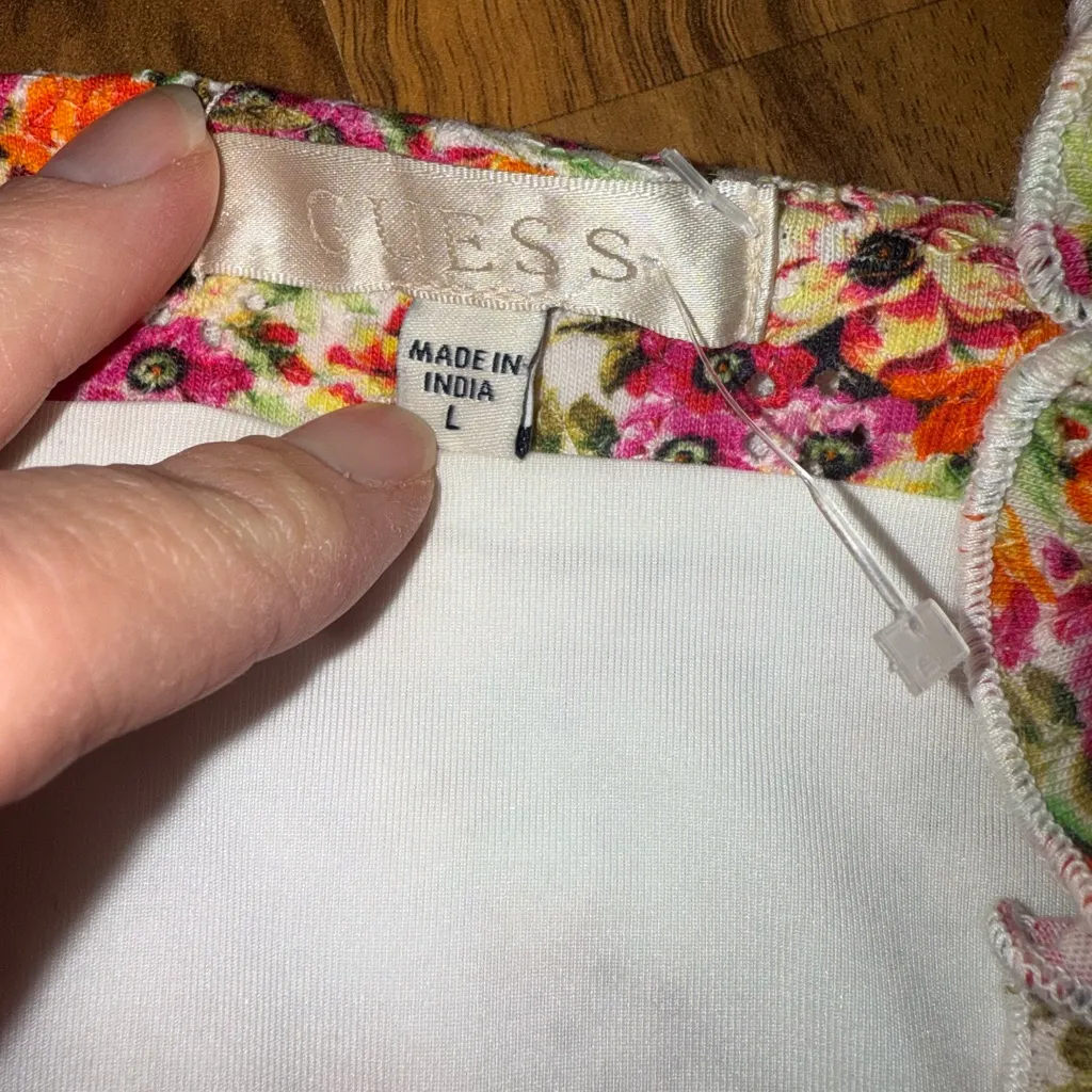 GUESS Sangallo Carmen Eyelet Corset Dress LG‎ smocked ruffle garden cottage - Image 6