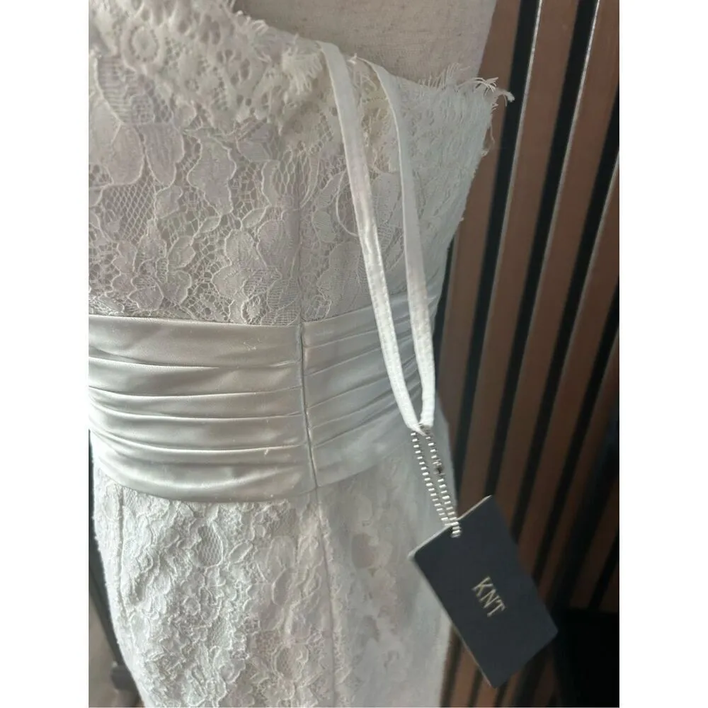 KNT LTD Wedding Short Mini Dress sz 6 Ivory lace Strapless Sheath White - Image 3