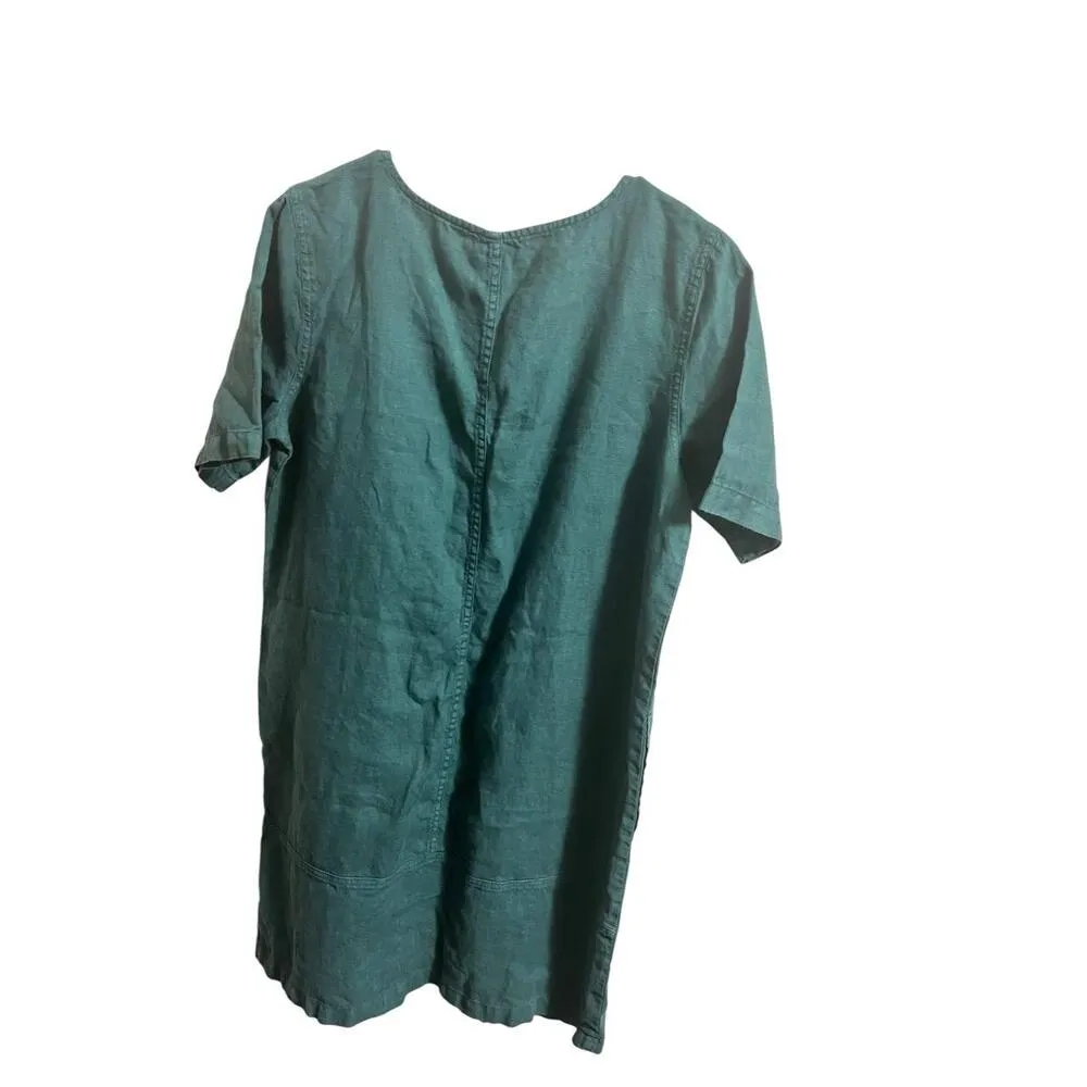 J. Jill Pure Jill New Garment Dyed Teal Linen Shift Dress Women Small Lagenlook Green - Image 3