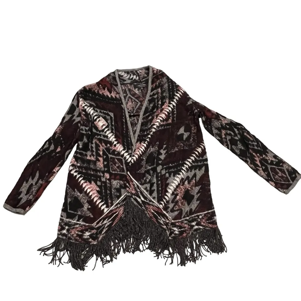 Lucky Brand Aztec Serape Fringe Open Front Cardigan Sweater size Medium - Image 6