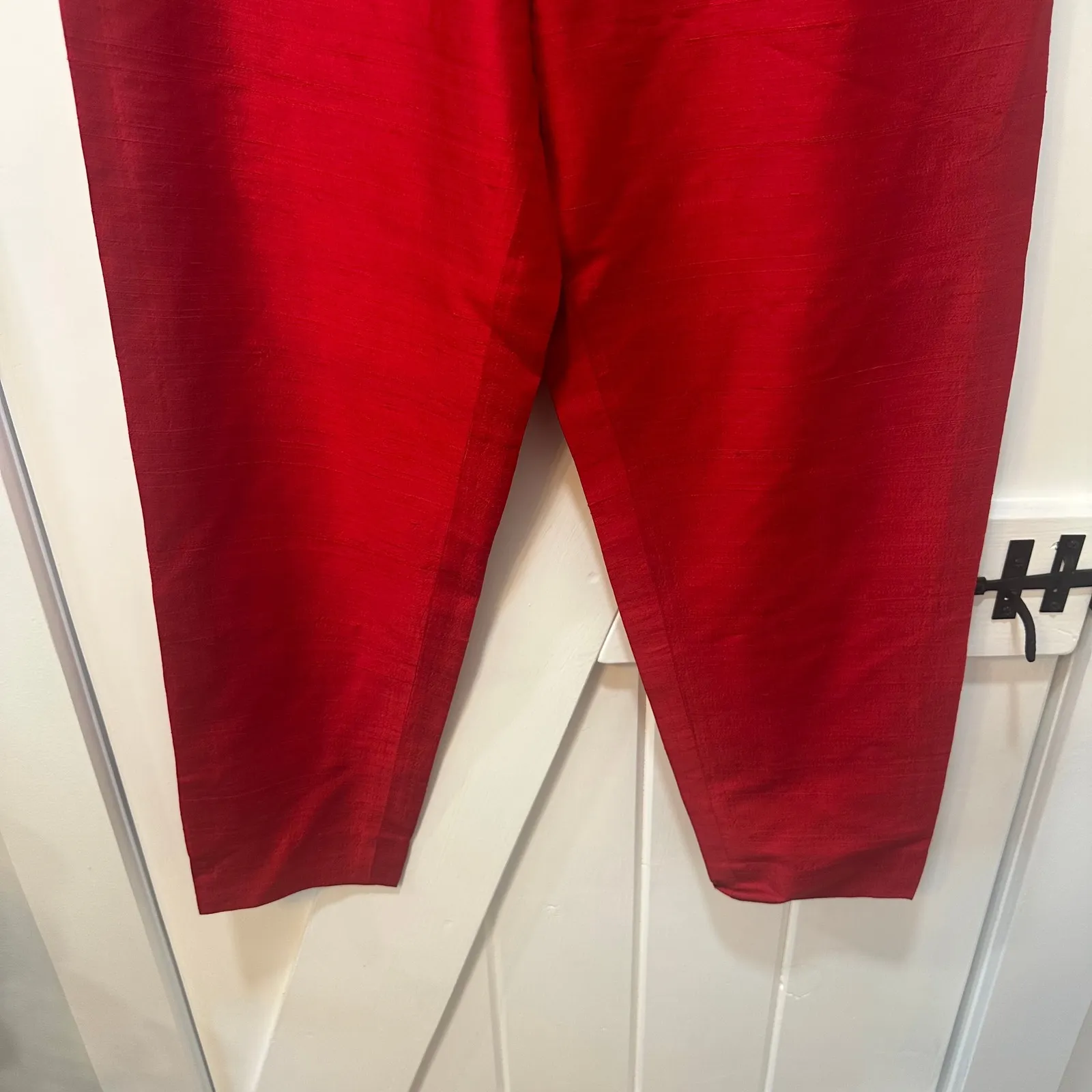 Henri Bendel Womens Silk Pants 10 Red Bright Taper Trouser Designer Holiday - Image 4