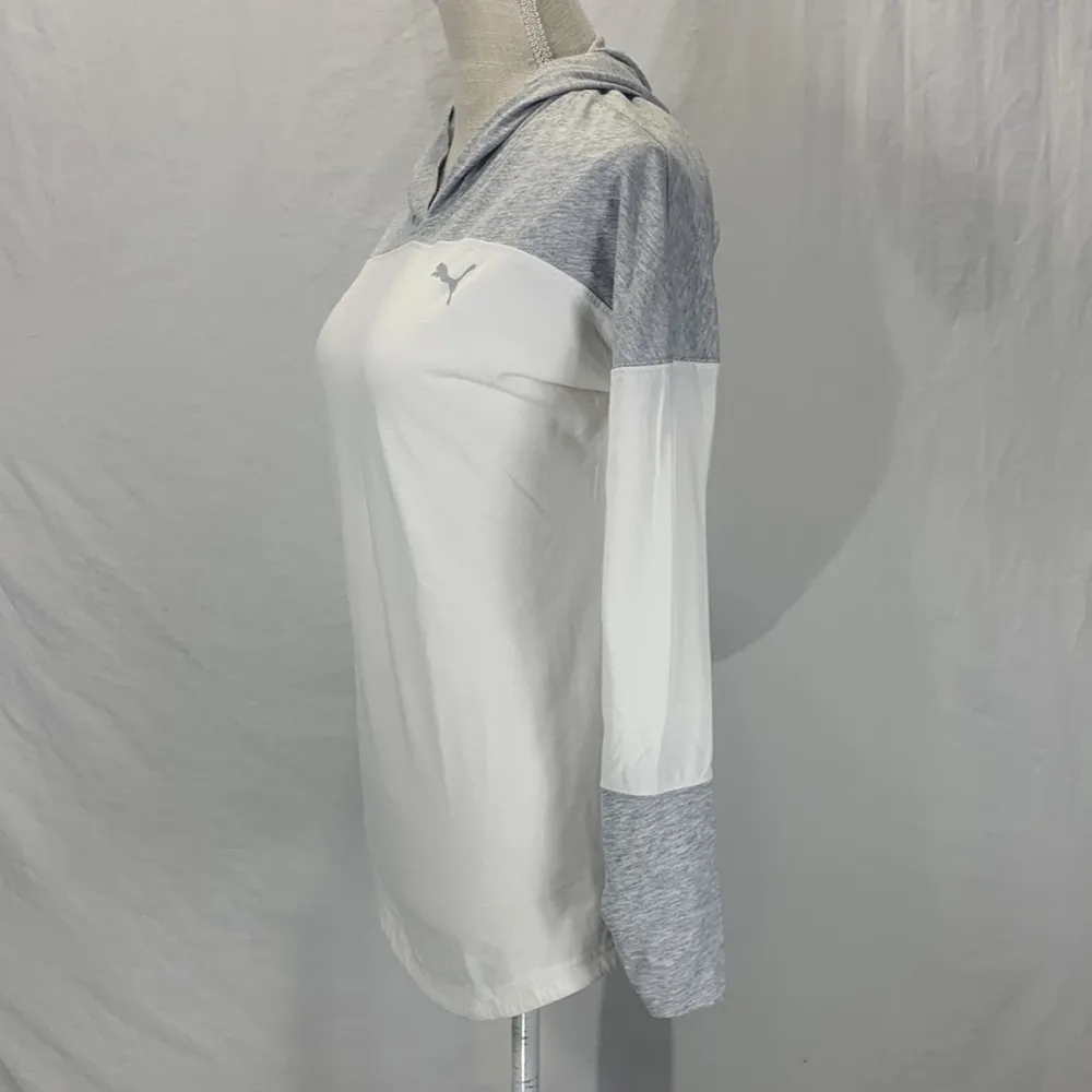 Puma Lightweight White and Gray Longline Pullover Hoodie Size Small - Image 6