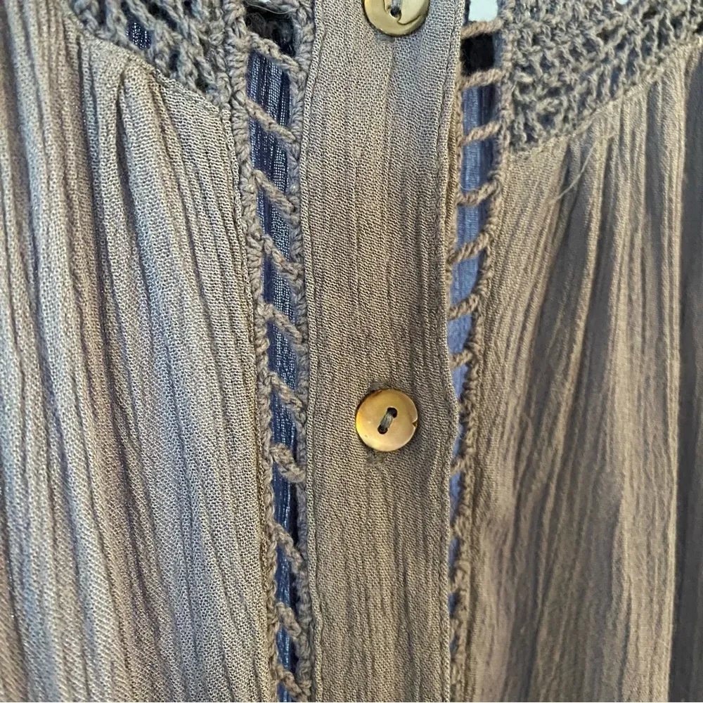 Free People Katie Bird Periwinkle Blue Crochet Gauze Button Down Shirt Top S - Image 6