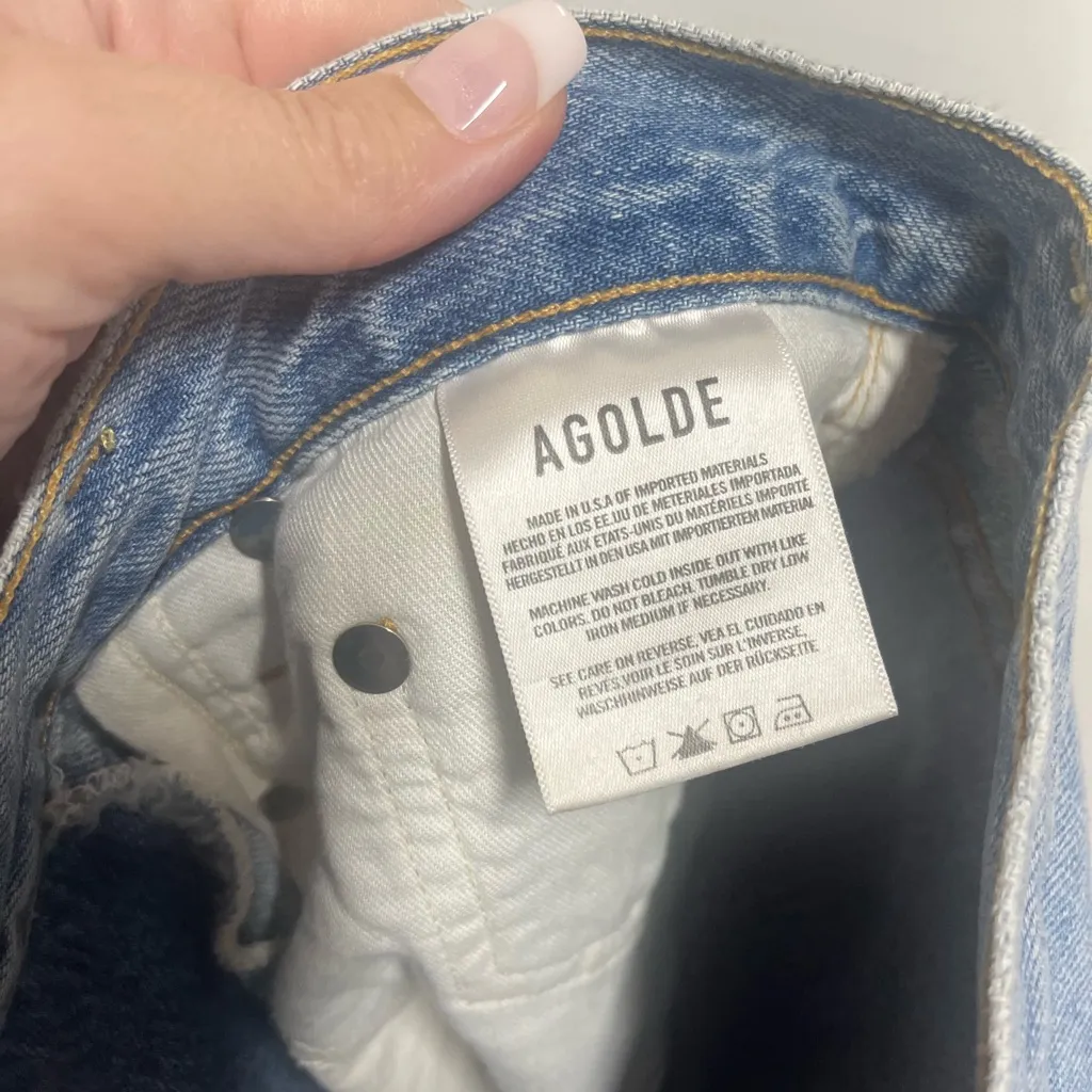 NEW Agolde criss cross button fly cropped raw hem wide leg denim jeans size 27 - Image 6