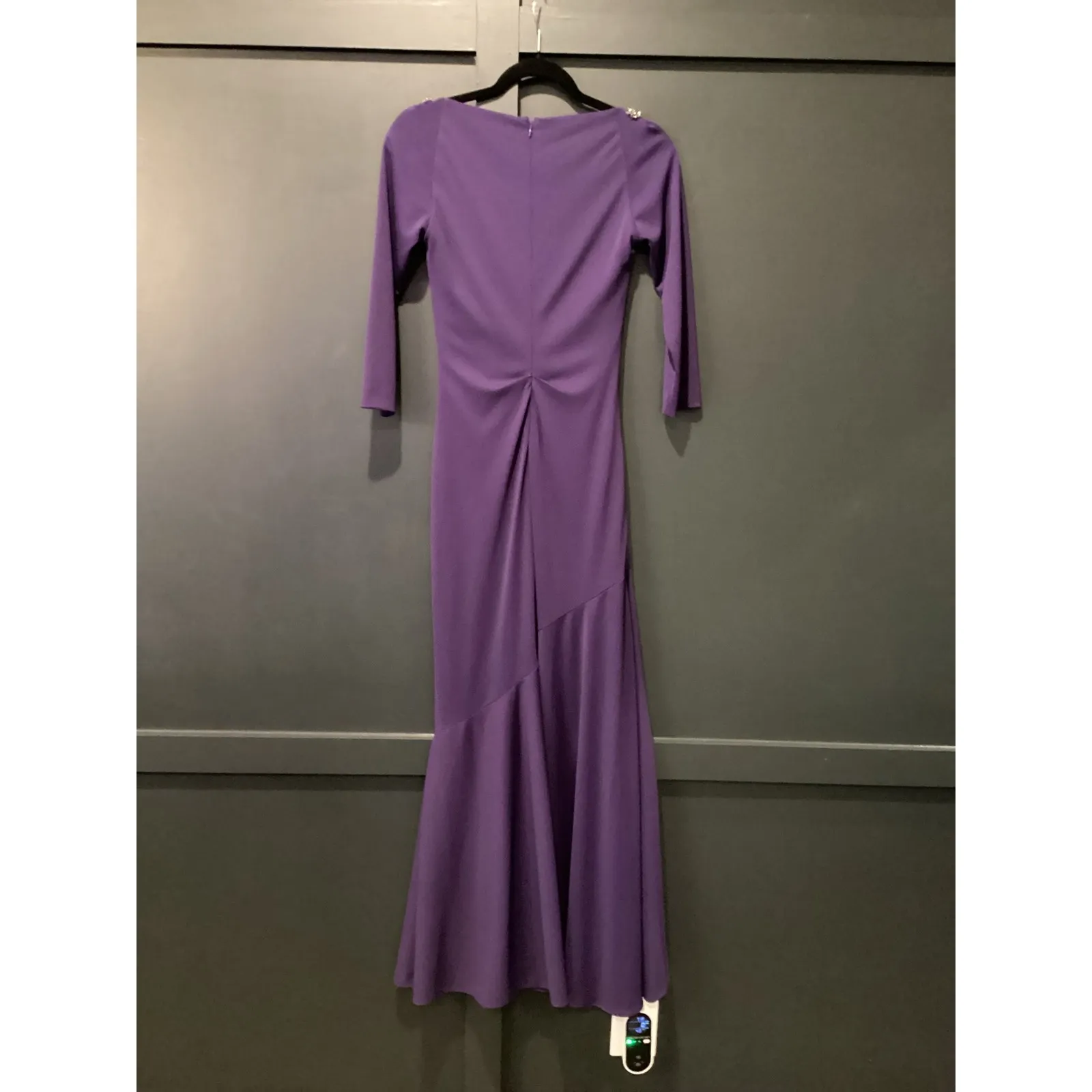 RICKIE FREEMAN TERI JON Crystal Embellished Purple Trumpet Mermaid Gown Dress 2 - Image 3