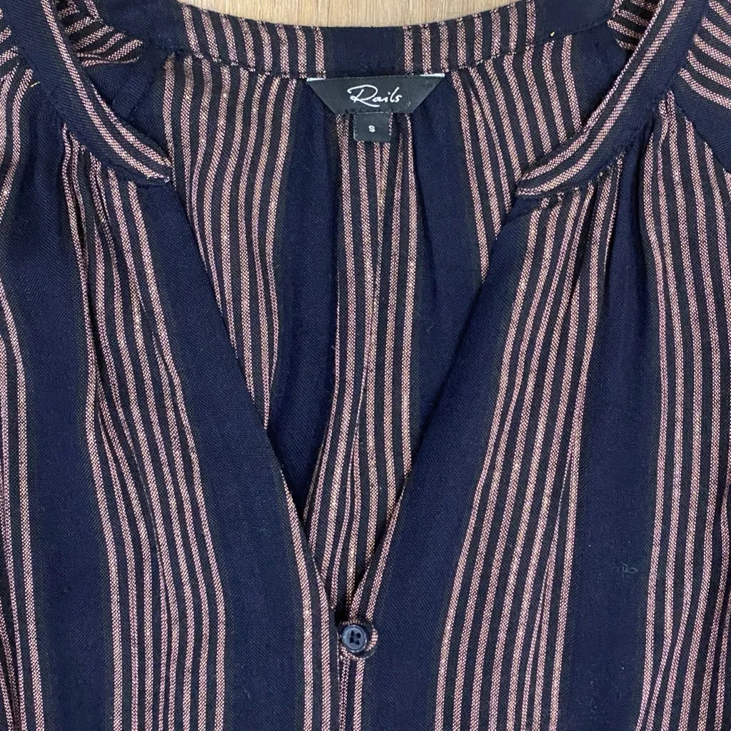 🌟RAILS🌟 JASMINE MIDAS METALLIC STRIPE DRESS BLACK ROSE GOLD COPPER SZ S - Image 4