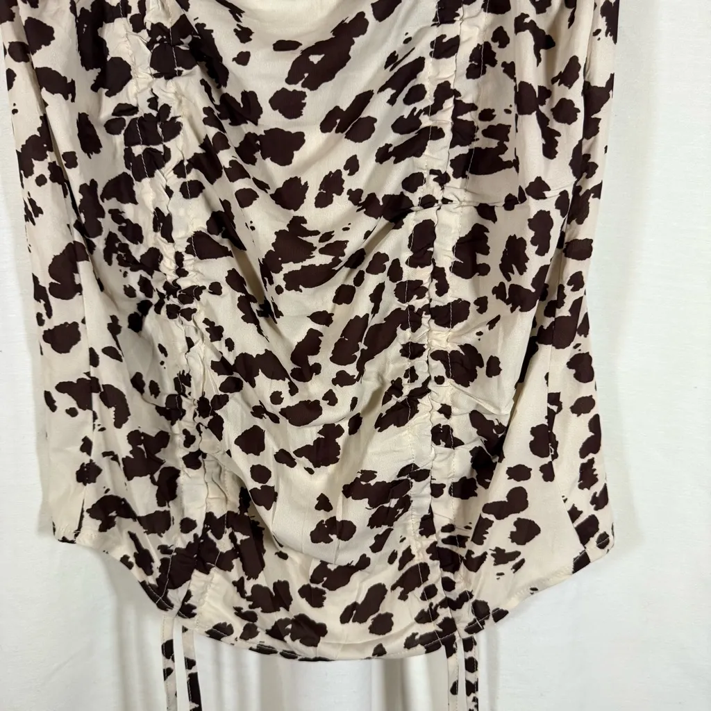 Nasty Gal Cow Print Ruched Mini Skirt ‘Cow Did This Happen’ Size 6 NWT - Image 3