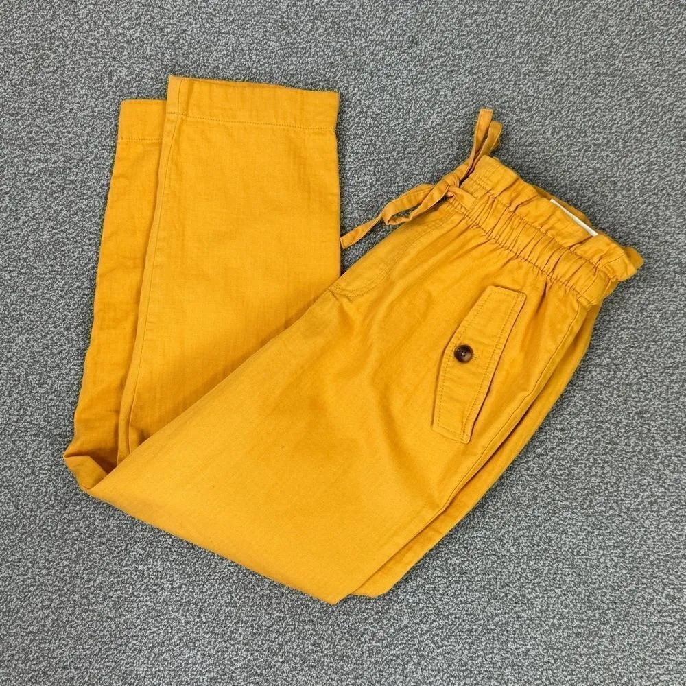 Loft High Rise Paper Bag Straight Leg Crop Pants Yellow Small Elastic Baggy‎ - Image 5