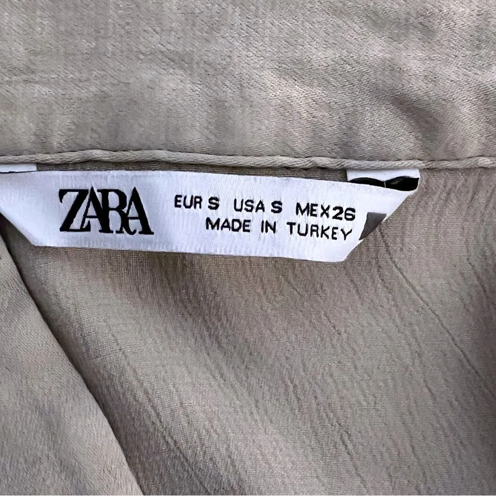 Zara Satin Effect Crop Shirt Women's Beige  Button-Up Top Blouse Sz Small - Image 6