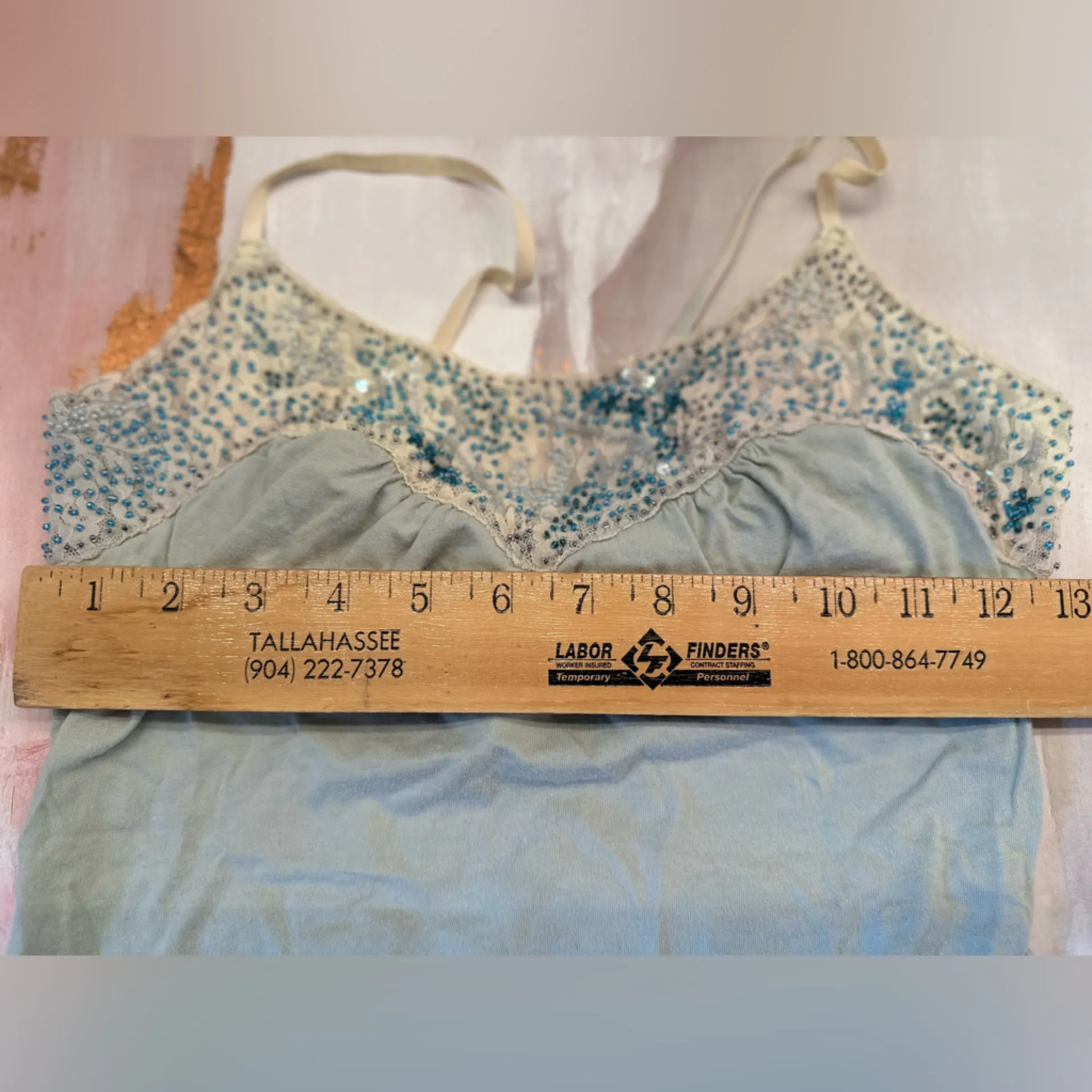 Vintage Express Blue Sequin Beaded Lace Juniors Sz S Y2K Camisole Top Fairy READ - Image 8