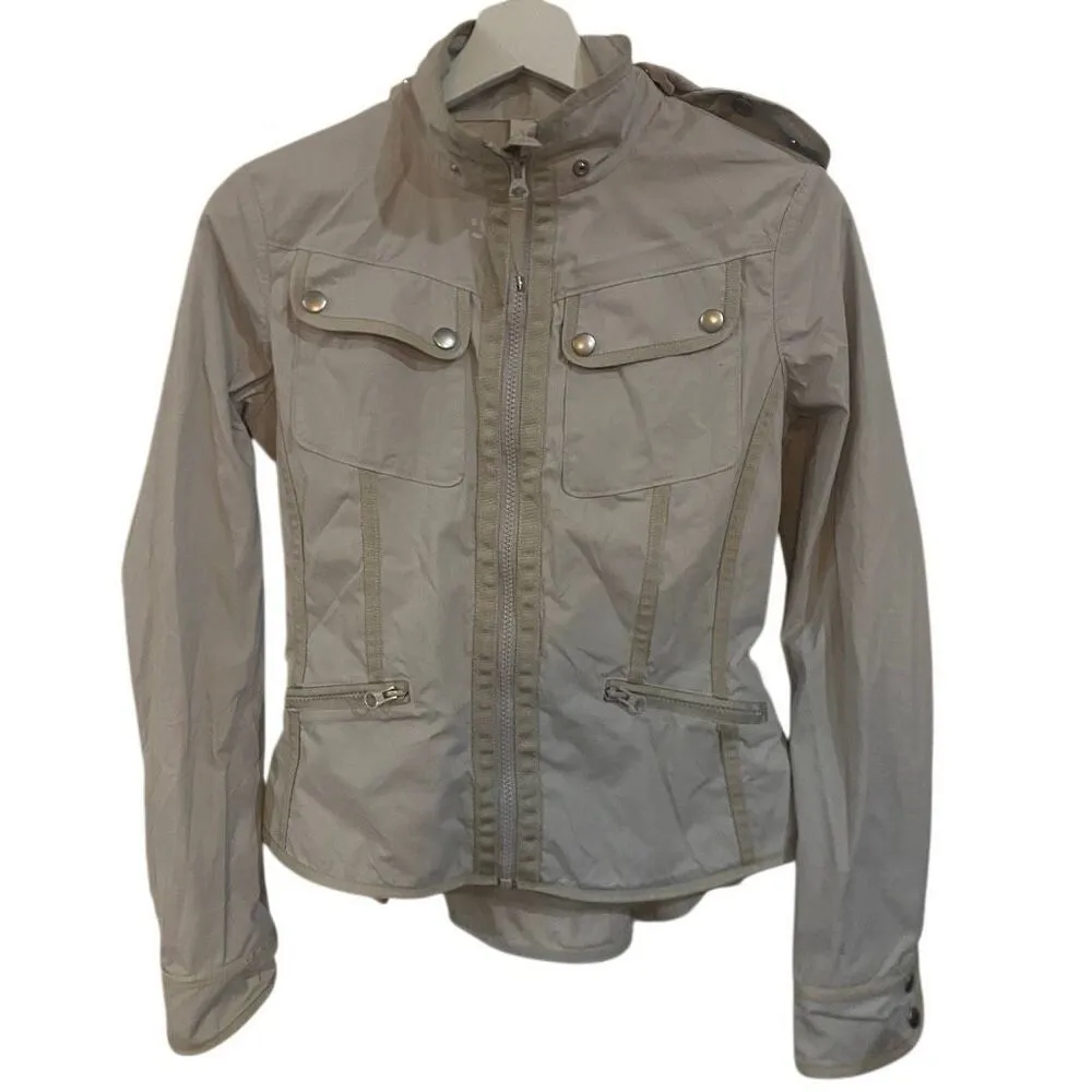 Lululemon Out and About Peplum water repellent cream Jacket Ecru size 4 with hoo - Image 5