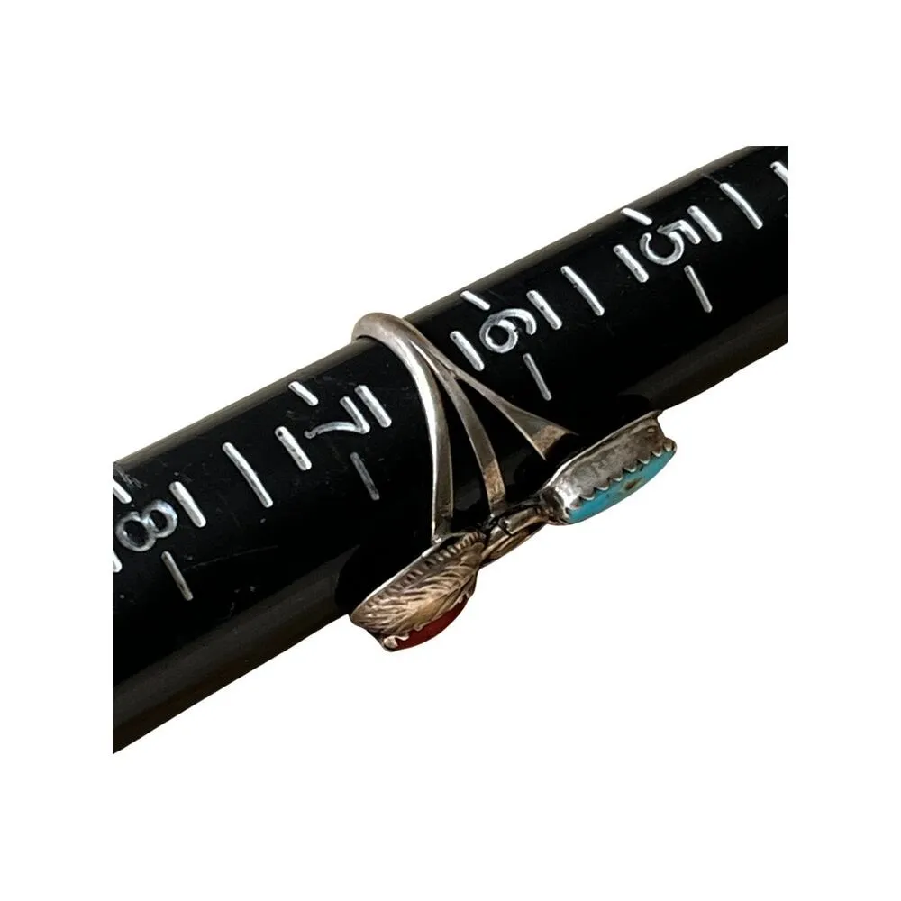 Vintage sterling silver turquoise and coral Native American ring size 6.5 - Image 4